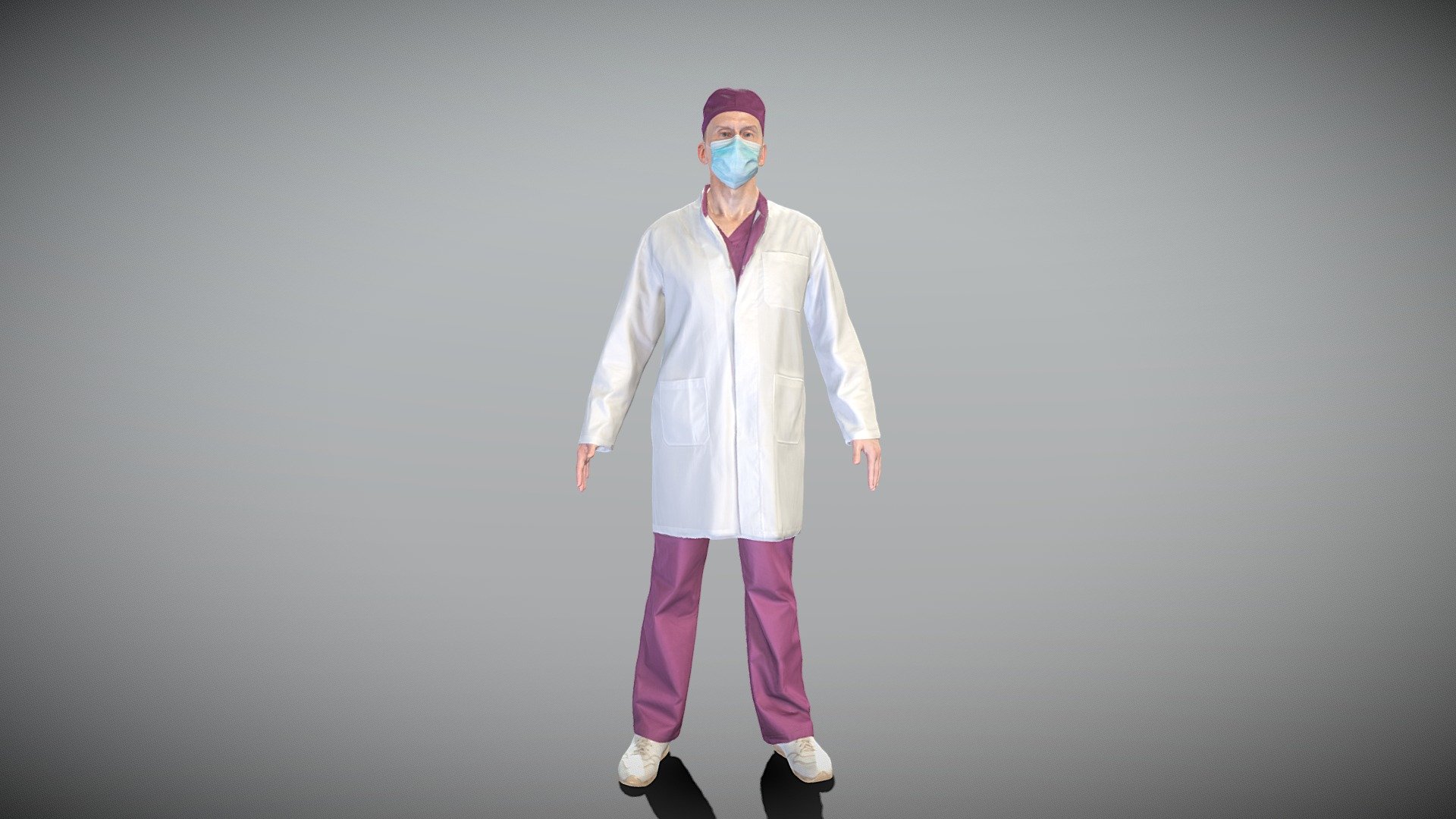 This is a true human size and detailed model of a man of Caucasian appearance dressed in a uniform of a medical doctor. The model is captured in the A-pose with mesh ready for rigging and animation in all most usable 3d software.

Technical specifications:




digital double scan model

low-poly model

high-poly model (.ztl tool with 5-6 subdivisions) clean and retopologized automatically via ZRemesher

fully quad topology

sufficiently clean

edge Loops based

ready for subdivision

8K texture color map

non-overlapping UV map

ready for animation

PBR textures 8K resolution: Normal, Displacement, Albedo maps

Download package includes a Cinema 4D project file with Redshift shader, OBJ, FBX, STL files, which are applicable for 3ds Max, Maya, Unreal Engine, Unity, Blender, etc. All the textures you will find in the “Tex” folder, included into the main archive.

3D EVERYTHING

Stand with Ukraine!