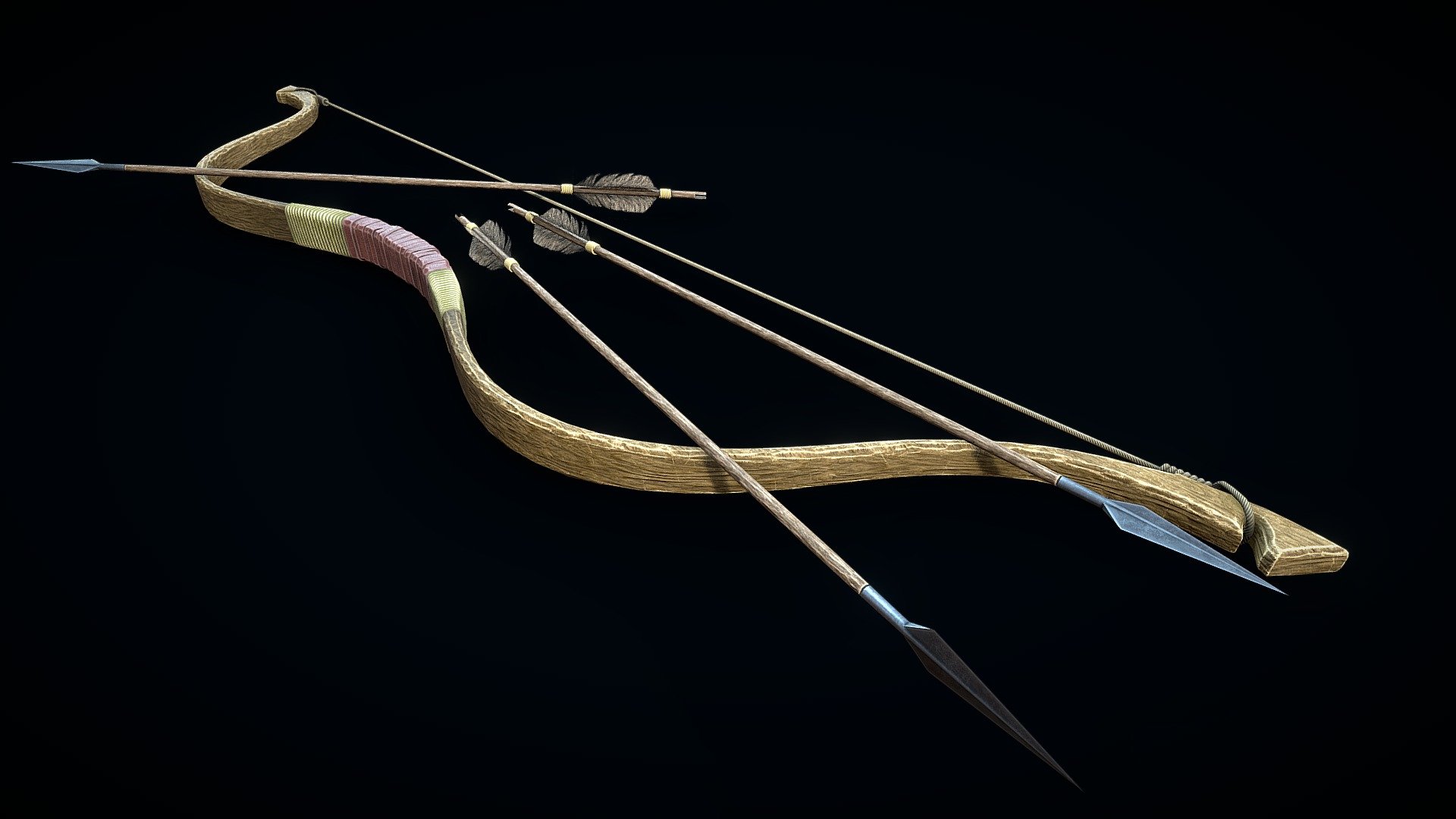 Low-poly models of Medieval Short Bow and Arrow don't contain any n-gons and have optimal topology. Models have two different texture sets 2K textures for the bow and 1K for the arrow.