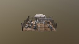 Graveyard with Mausoleum graveyard, cemetery, haunted, mausoleum