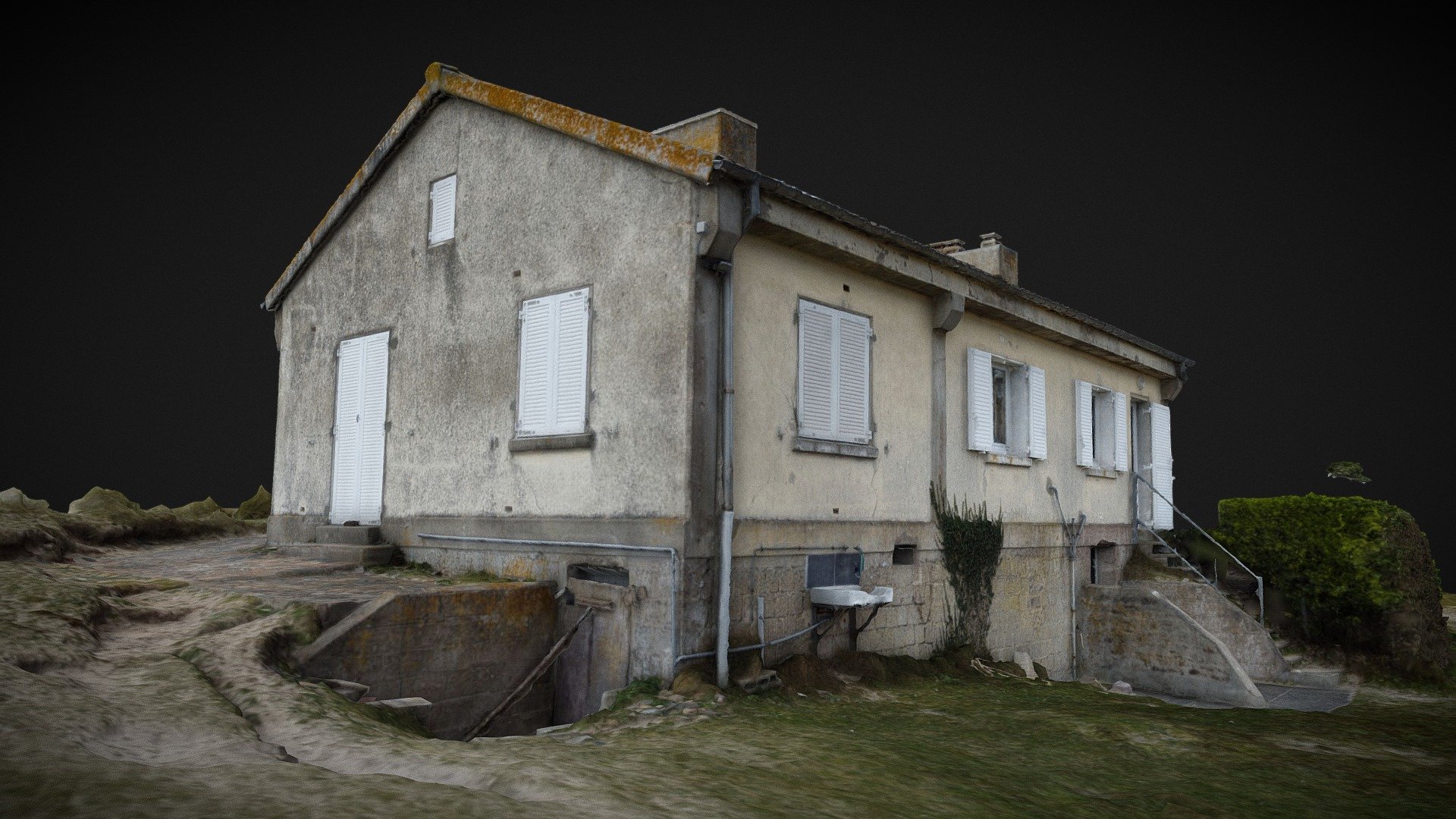 Drone survey of a seaside house dating from 1930 in the Cotentin, France

Download features:

FBX, file format

Optimized UV layout

8K textures (shown here - included in download), Original 16K texture

Textures in PNG

Download size : 86 mb

Mesh properties :

Optimised poly count (200K triangles)

Topology model is OK

Scale is OK

Scan properties :

DJI Mini (12 mpx) Photos, 272