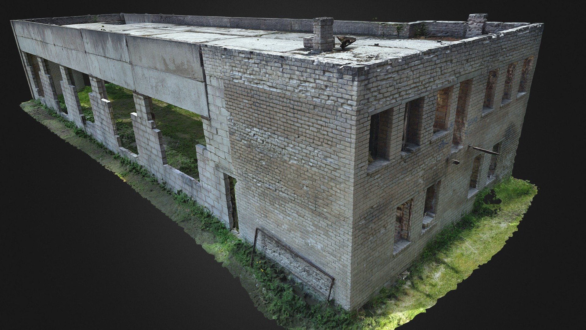 3D scan of an abandoned soviet building in a field.

Large concrete blocks, large windows, empty roof. 

With normal map.

**If you are interested in even higher poly count (200 million triangles) - feel free to message me. **