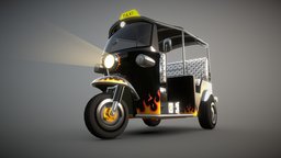 Auto Rickshaw 1980's wheel, motor, speed, motorcycle, taxi, india, oldschool, thailand, og, old, auto, thai, tuktuk, rickshaw, tuk, tuk-tuk, auto-rickshaw, low-poly, vehicle, lowpoly, mobile, car, interior