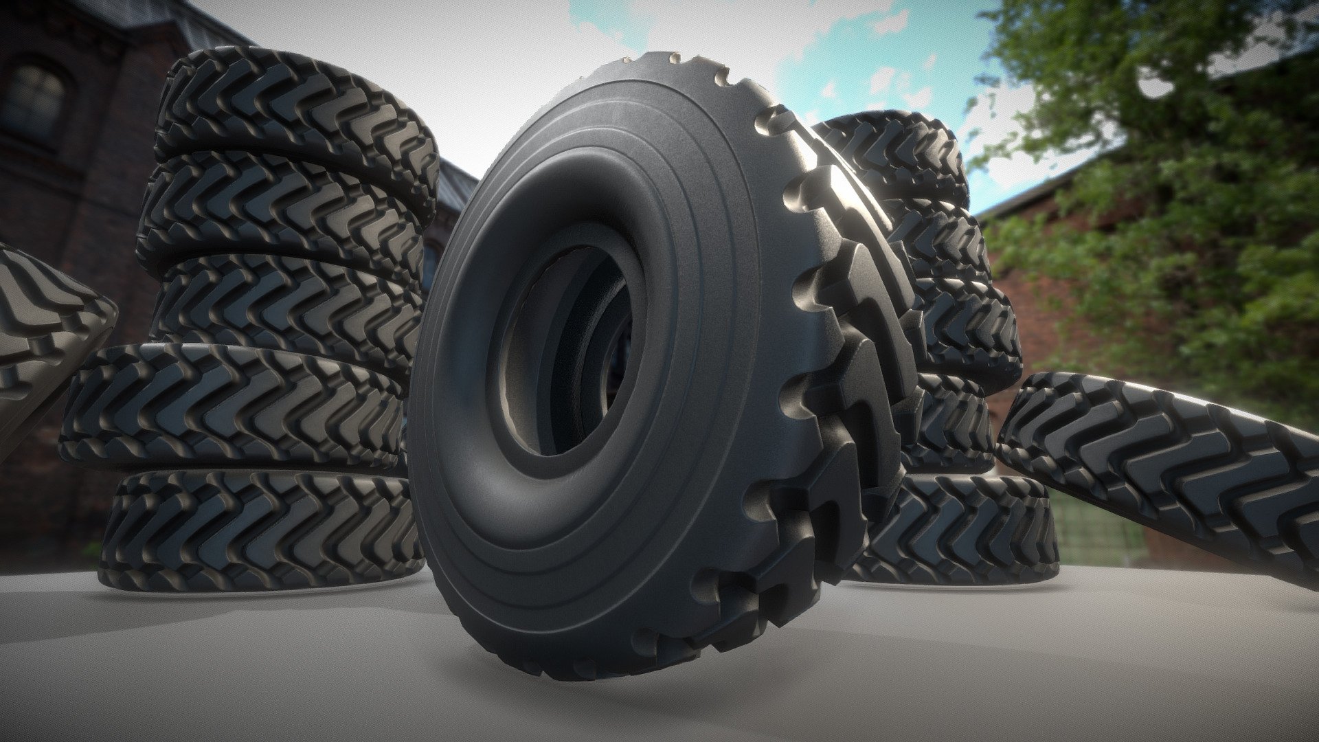 Here is the low-poly version of the wheel loader tyre.






High-Poly Version (Polygons = 930203)

Demo-Video - Blender-2.93






Object Name - Wheel_Loader_Tyres_Low-Poly 

Object Dimensions -  1.721m x 0.663m x 1.721m






Vertices = 2886

Polygons = 3536






Object rotation and location is 0, scale is 1.000 x 1.000 x 1.000

Texture map types: Base Color, Normal, Metalness, Roughness



3D model formats: 




Native format (*.blend)

Autodesk FBX (.fbx)

OBJ (.obj, .mtl)

glTF (.gltf, .glb)

X3D (.x3d)

Collada (.dae)

Stereolithography (.stl)

Polygon File Format (.ply)

Alembic (.abc)

DXF (.dxf)

USDC



Last update:
18:31:53  17.05.22






3d-modeled and PBR-Textured by 3DHaupt in Blender-3D.
