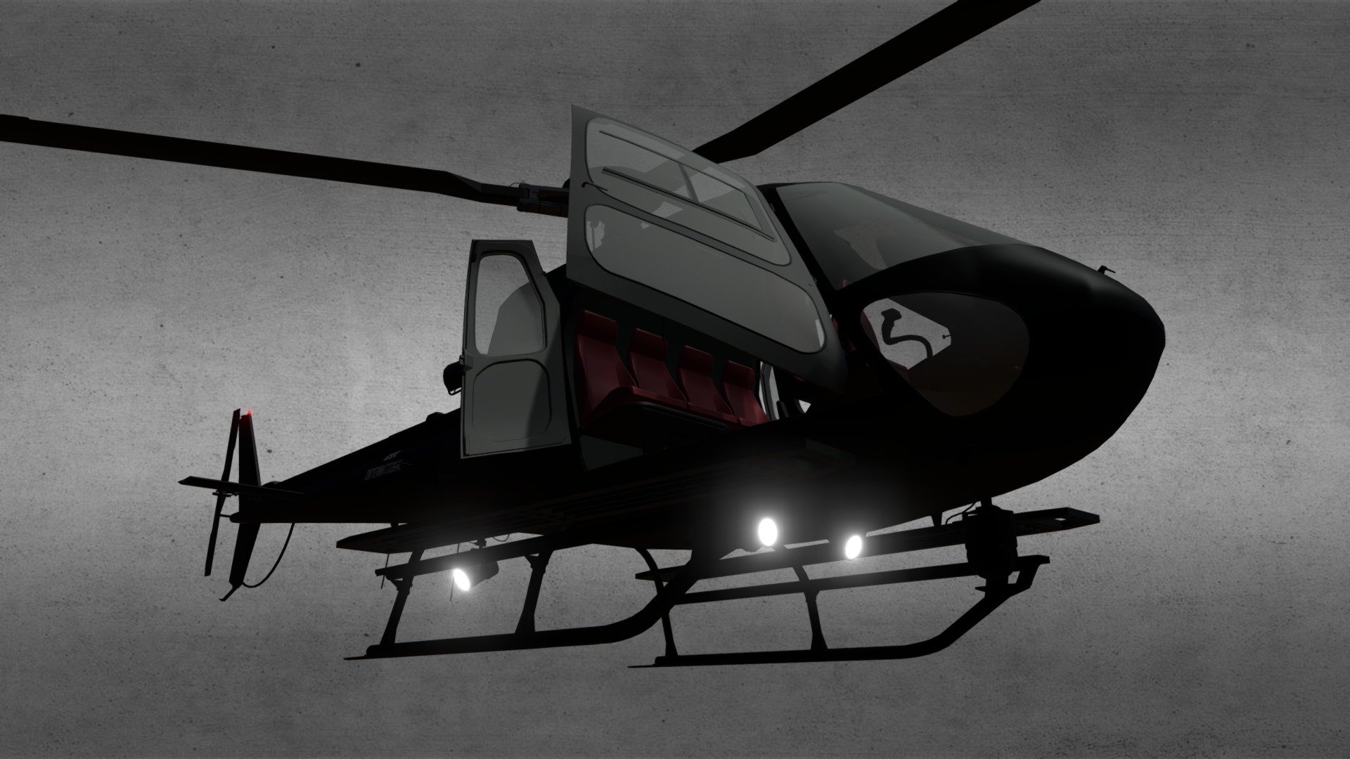 Created in Blender.
This is a EUROCOPTER AS350 with textures includes.

Eurocopter AS350 
Mesh data
Polygons 95.898
Vertices 287.694