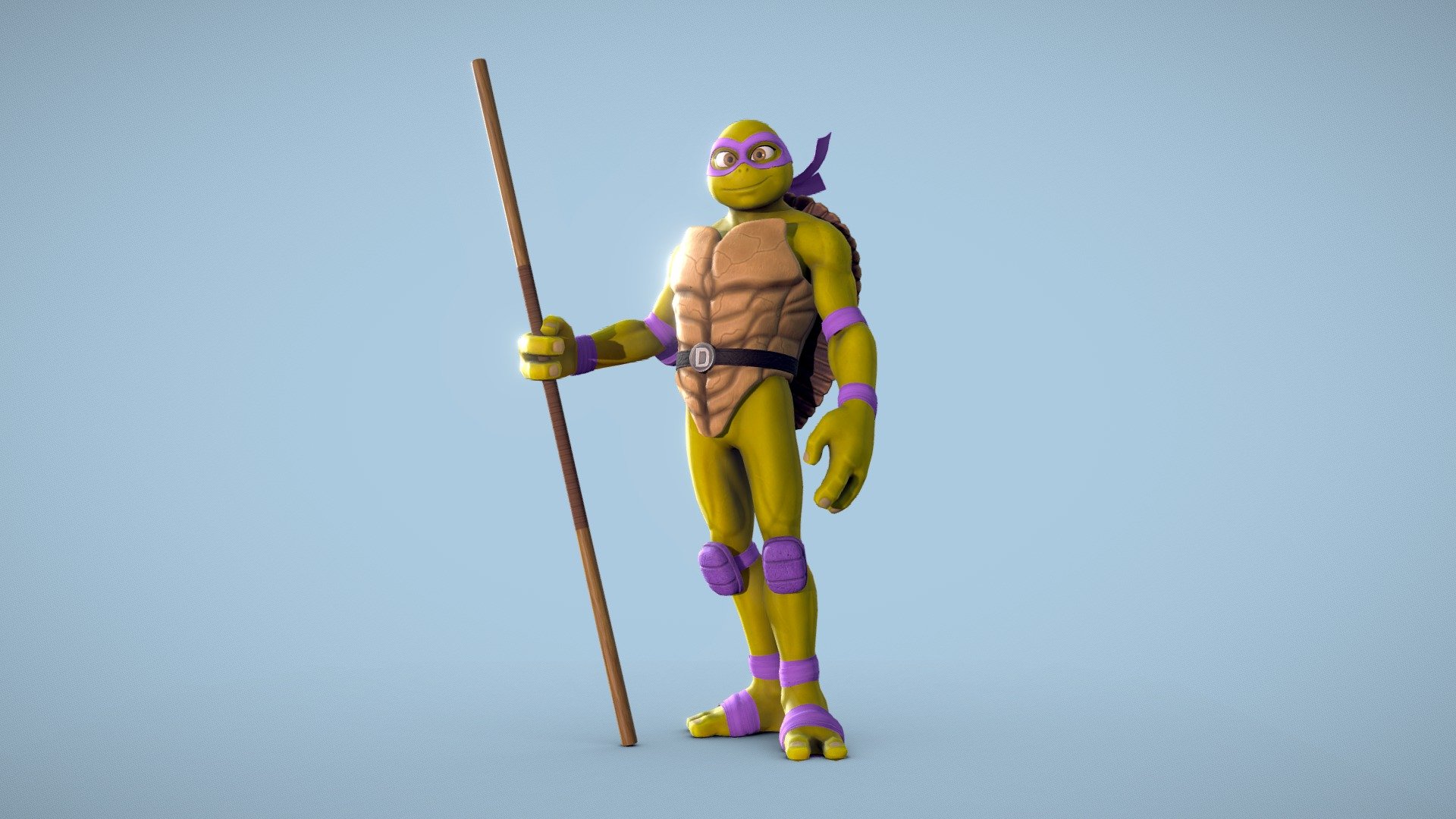 Donatello from the TMNT universe updated to my own stylized style.

Take a look of the Teenage mutant ninja turtles collection.

This model includes an A-pose version to get rigged and the High poly version of the body.