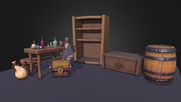 Fantasy Props - Dungeons And Dragons sculpt, dungeon, barrel, closet, chest, candles, props, cabinet, bottles, tankard, dungeons-and-dragons, lowpoly, stylized, fantasy