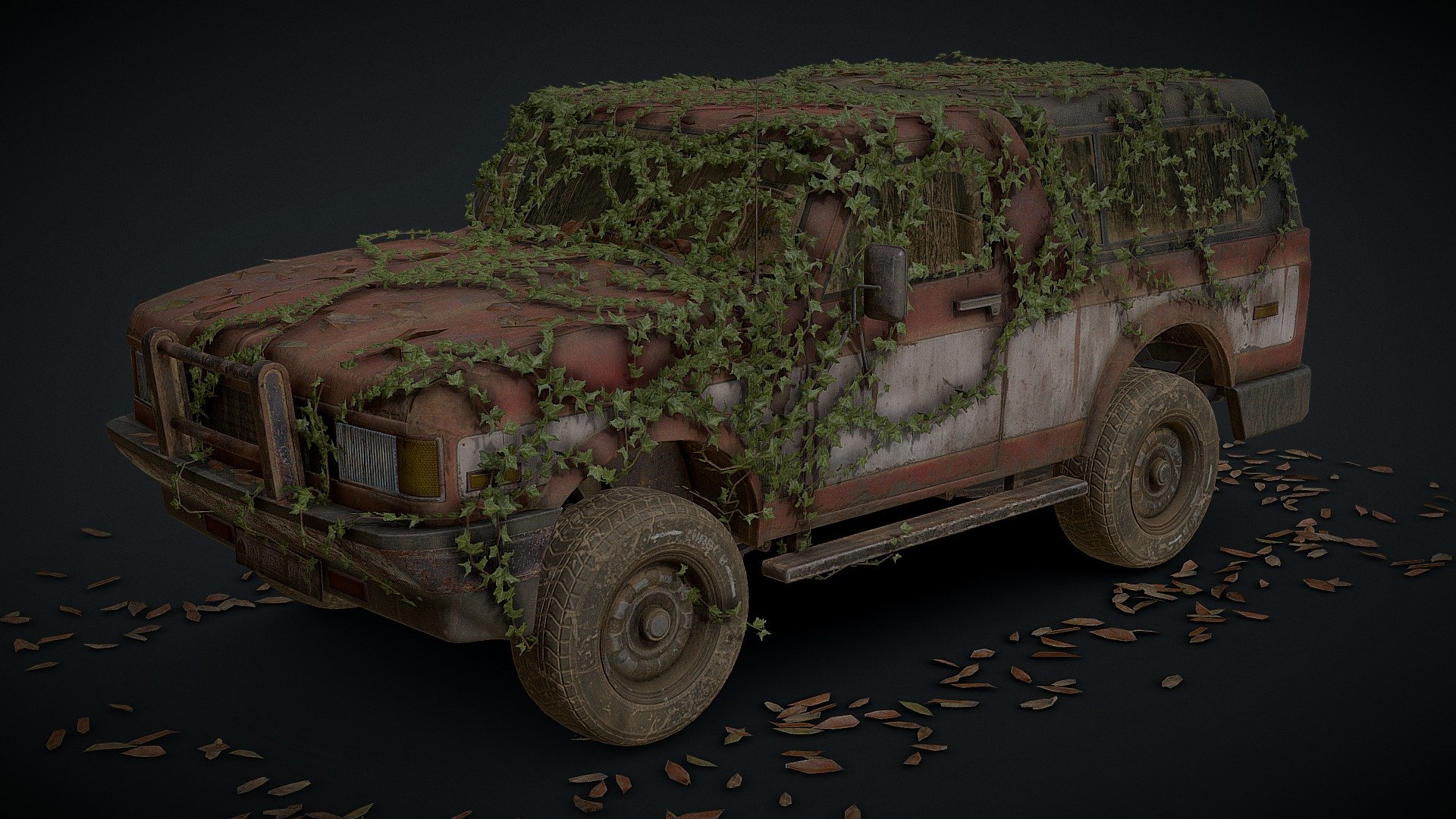 Animated Version: https://sketchfab.com/3d-models/abandoned-suv-truck-hero-quality-animated-7065090ed2004663929e7961122be52e

This is a game-ready and rigged SUV, suitable for apocalyptic/abandoned environments. Meticulously detailed, with a high quality interior, engine and base. This model looks great up close and at a distance.

Optimized for the sketchfab viewer, all textures are included at 4k.

Six Albedo Variations

PBR Texture Files Included:




Albedo

Roughness

Metallic

Normal (DirectX)

Normal (OpenGL)

Emissive

Ambient Occlusion

Skeleton Includes:




Steering Wheel

Gear Stick

Wheels

Boot

Bonnet/Hood

Doors

Copyright free, made from custom concepts with no branding, loosely based on a popular American SUV.