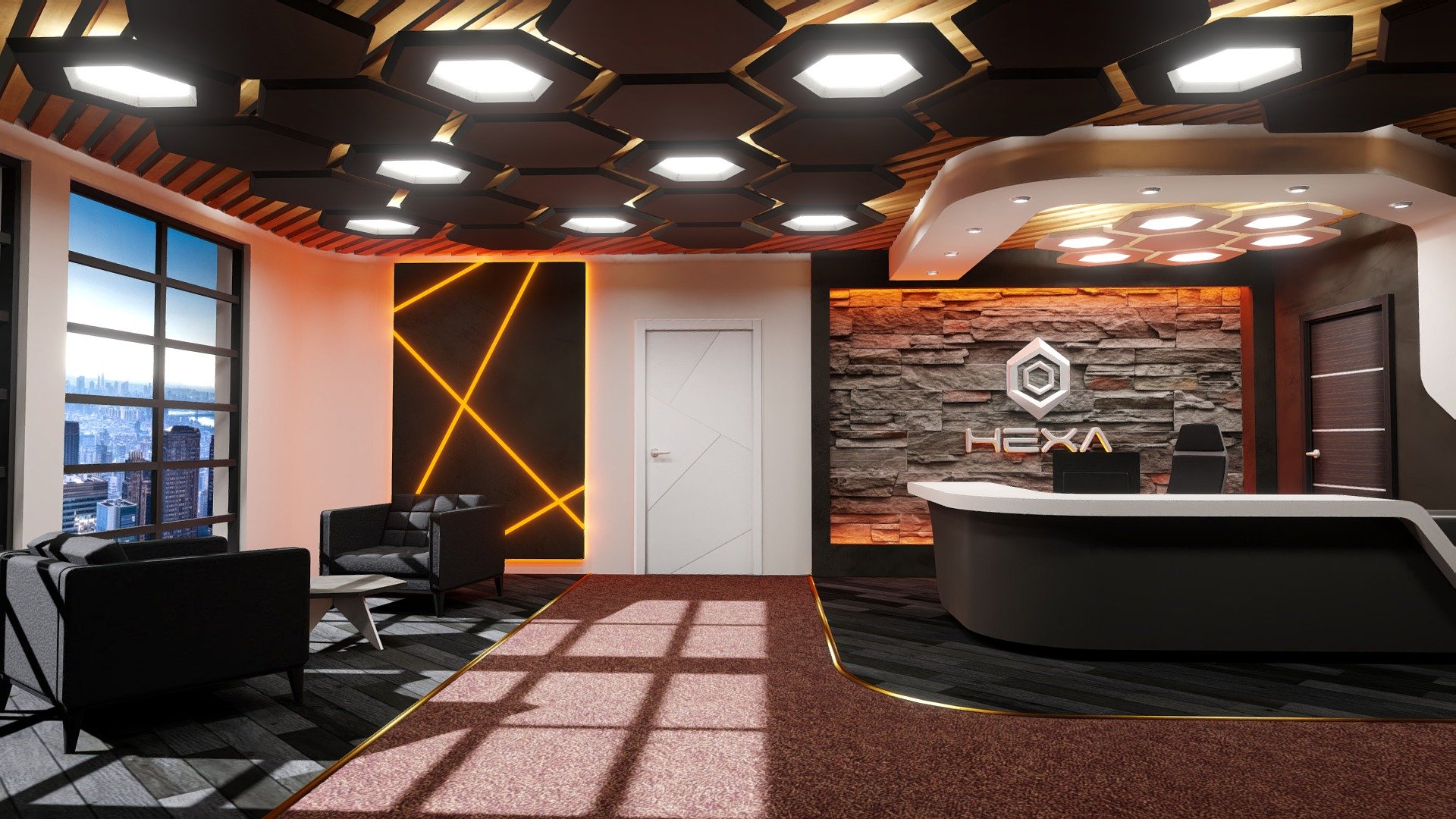Find my 3D models on FAB here : https://www.fab.com/fr/sellers/RAYNAUDL

Modern Office Reception (with color, light and baked shadows).

1 x 4096 Office Texture.

1 x City background Texture.

1 x Computer desktop wallpaper.

Blender 3.6