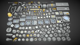 Industrial Kitbash - 9 - 156 pieces lamp, control, clock, button, mechanical, bolt, gauge, handle, hardware, engine, connector, joystick, kitbash, dial, knob, engineering, industrial, light, keyboard, tachometer
