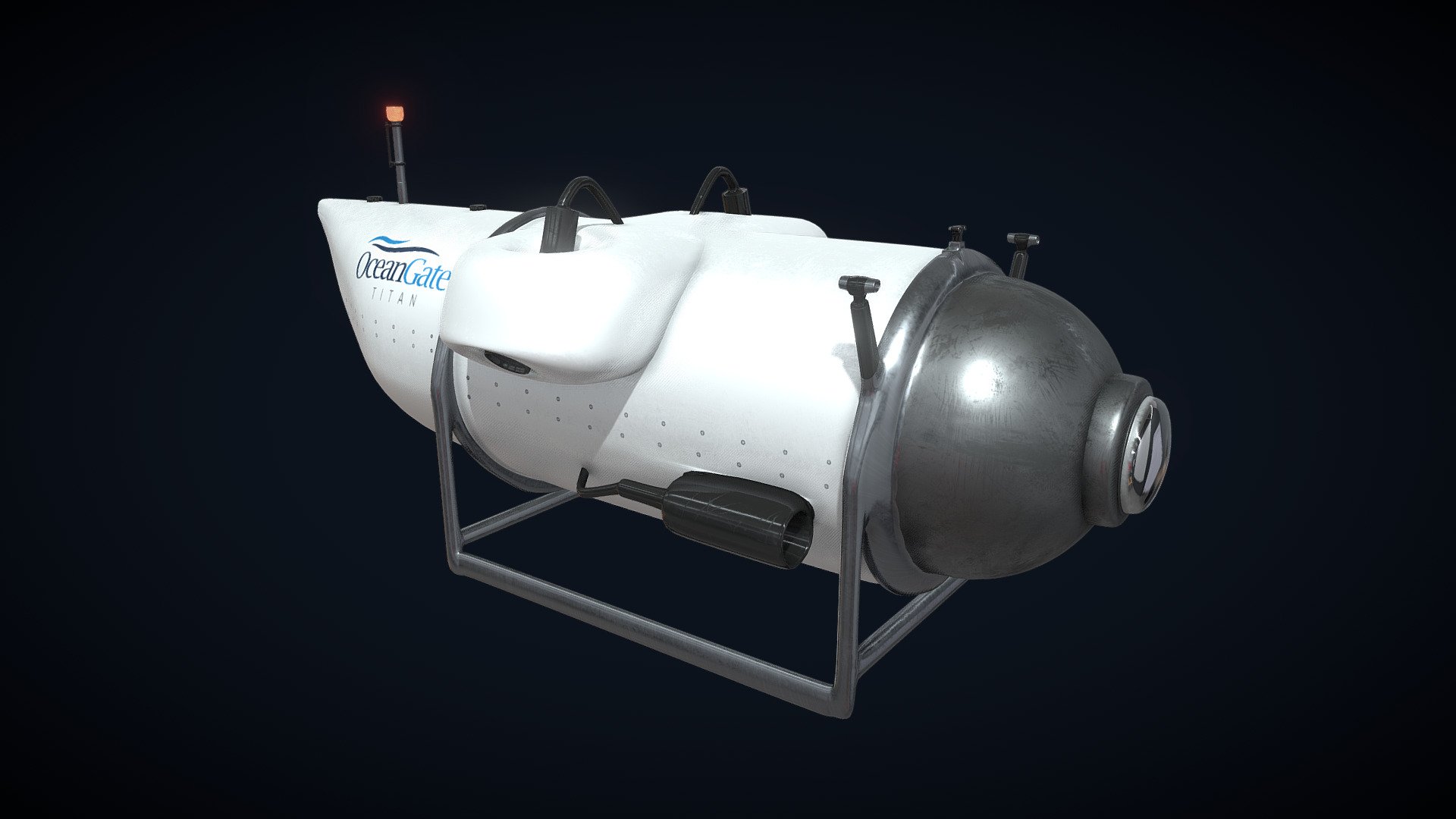 My attempt at making something close to OceanGate Titan Submersible, which was tragically lost after it went missing on the 18th June 2023. The US Coast Guard's findings explained that it had imploded and the crew had been instantly killed. The Titan was doomed from the beginning, with unusual practise during its construction and made with crude materials. The Titan was an experimental submersible, and was not officially certified. 

A doomed submersible from the very beginning of its existence. May the crew rest in peace.