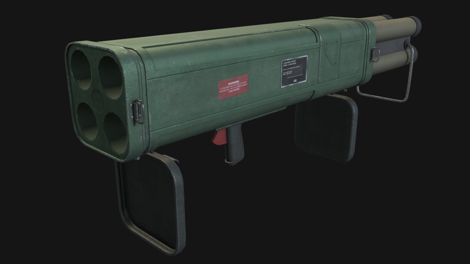 An M202 rocket launcher, seen in-game as the Quad Rocket Launcher. Obviously based on an M202 FLASH.

For Jabroni Brawl: Episode 3. https://store.steampowered.com/app/869480/Jabroni_Brawl_Episode_3/

Modelled in Blender, baked in Marmoset Toolbag, textured in Substance Painter.