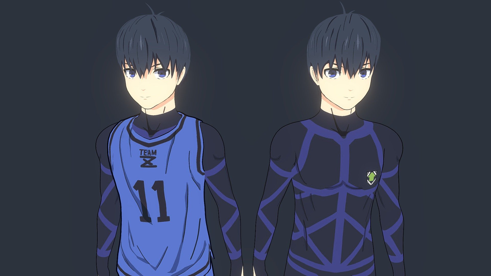 Twitter: https://twitter.com/MomoiroElla

I also made a 3D model Chigiri Hyoma and Bachira Meguru. You can find them on my sketchfab page:

https://sketchfab.com/Ely19

If you want all three of them go here for a discount:
https://sketchfab.com/3d-models/blue-lock-team-z-trio-79a4904544cb4b59a132252dd7dcfb64

3D Model of Isagi Yoichi from Blue Lock that I made using Blender.

Model Stats:
84k Tris (Base Mesh)
143k Tris with solidify modifier for outlines.
77 Shapekeys for facial expressions
55 Bones
3 textures (3k resolution)

Included upon purchase: 
Blendfile and textures of Isagi Yoichi

Terms and usage:
-Don’t redistribute the model in any form.
-For personal use only. Commercial use not allowed.
-Editing the model is allowed.

I recommend making a copy of the files just in case you make a mistake while editing it. Also, This models are made using Blender 3.0 so use this version if you plan to edit the models to avoid data corruption.