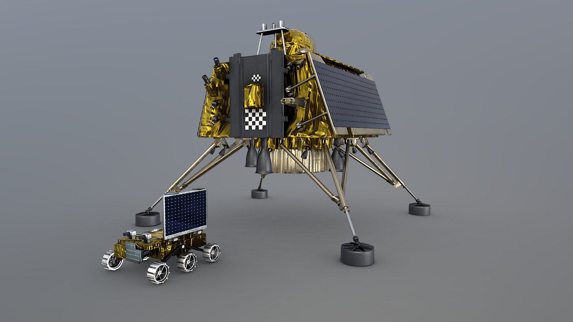 Chandrayaan-3 is the third mission in the Chandrayaan programme, a series of lunar-exploration missions developed by the Indian Space Research Organisation (ISRO). Launched on 14 July 2023, the mission consists of a lunar lander named Vikram and a lunar rover named Pragyan.

This model of the Pragyan Rover &amp; Pragyan Moon Rover, took me around 4 weeks to complete, I used blender for building the models &amp; substance painter for the textures.

4k textures

files format:

1.Fbx.

2.Blender (orginal) eevee rendering.