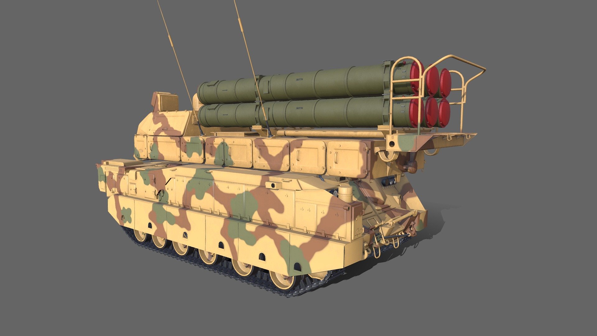 The Buk-M3E also nicknamed Viking, medium-range surface-to-air missile system is a modernized version of the Buk-M2 system, features advanced electronic components and a deadly new missile, and could be regarded as a completely new system. The system is designed, developed, and manufactured by the Russian Defense Company Almaz-Antey. The Buk-M3 system boasts a new digital computer, high-speed data exchange system and a tele-thermal imaging target designator instead of the tele-optical trackers used in previous models. A battery of Buk-M3 missiles can track and engage up to 36 targets simultaneously, while its advanced 9R31M missile is capable of knocking down all existing flying objects, including highly maneuverable ones, even during active electronic jamming. Export variant.