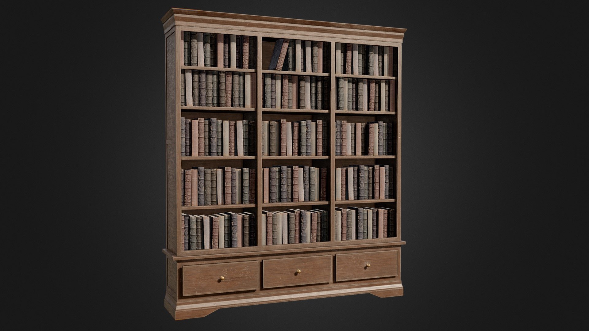 A low-poly, game ready bookcase. This model looks great in any themed environment and is suitable for use in game, VR, archviz and visual production. 

You can get this model on Fab

Features




Model includes victorian inspired bookcase and books. The draws are seperate objects and can be opened

Clean topology. Objects are grouped, named appropriately and unwrapped

Modelled in Blender and textured in Substance Painter

Additional File includes Blender file with high poly mesh

9,002 triangle count

Textures




1 PBR texture sets at 4096x4096

Metal Roughness: Base Colour, Roughness, Normal, Metallic

Check it out on Artstation

