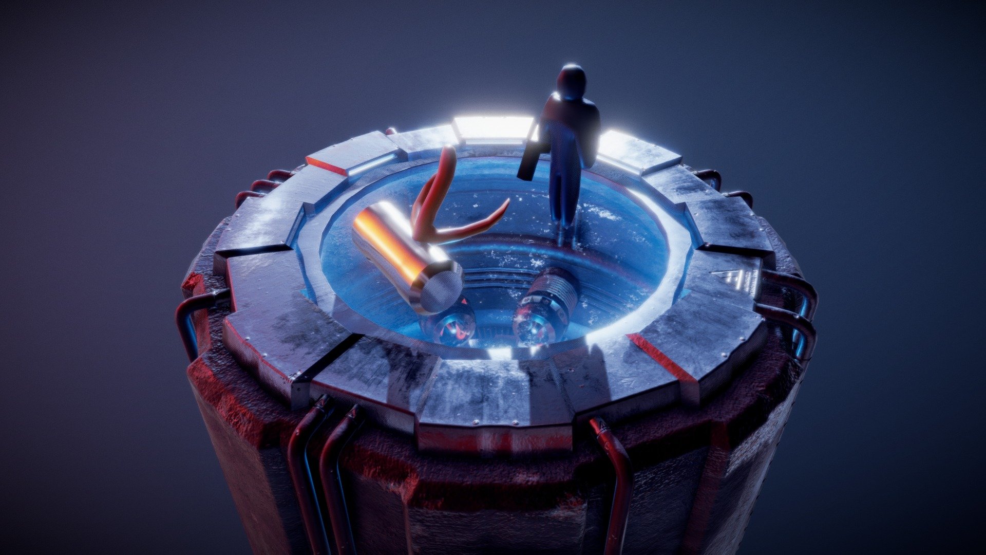 A sci-fi scene for a diorama project.

Final version will contain 3 finished props and an animated character.

Model created with Maya. Materials created with Substance.