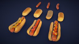 Stylized Hot Dogs and Buns - Low Poly food, ketchup, prop, meat, sandwich, newyork, bbq, stylised, snack, bread, fastfood, bun, props, hotdog, buns, pickle, mustard, foods, sausage, assetpack, stilized, foodcart, barbecue, streetfood, hot-dog, stilised, fast-food, sausages, fortnite, sausagedog, breadroll, asset, topping, relish