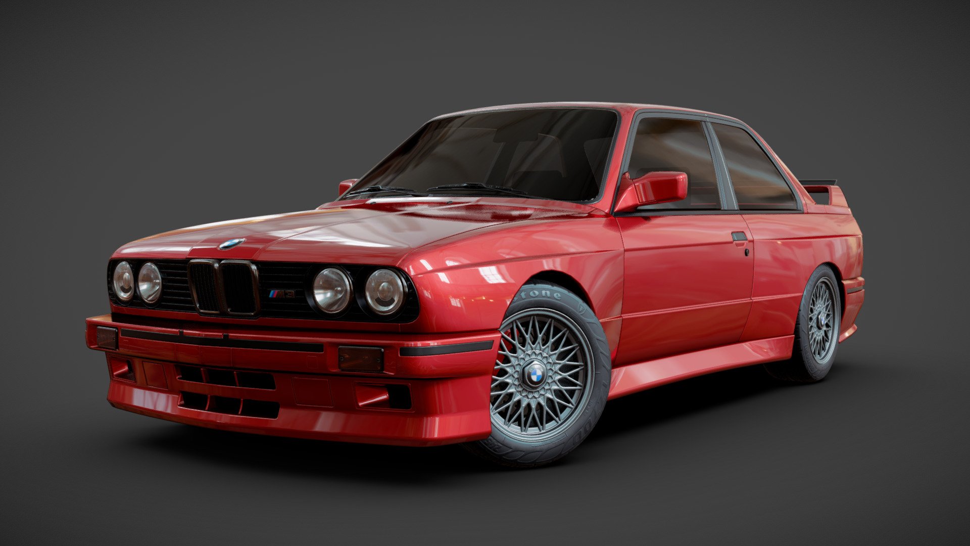 ADDITIONAL FILES (.BLEND, TEXTURES)

The BMW E30 M3 is a legendary sports car that emerged as a high-performance variant of the popular BMW 3 Series. Produced from 1986 to 1991, the E30 M3 holds a special place in automotive history, capturing the hearts of driving enthusiasts with its captivating design and exhilarating performance.

Visually, the E30 M3 boasts a distinctive and aggressive appearance that sets it apart from its 3 Series counterparts. Its compact and aerodynamic body features flared wheel arches, a unique front spoiler, and a rear wing, all contributing to improved downforce and stability at high speeds. The iconic boxed wheel arches accommodate wider track widths and larger wheels, emphasizing the car's sporty nature.