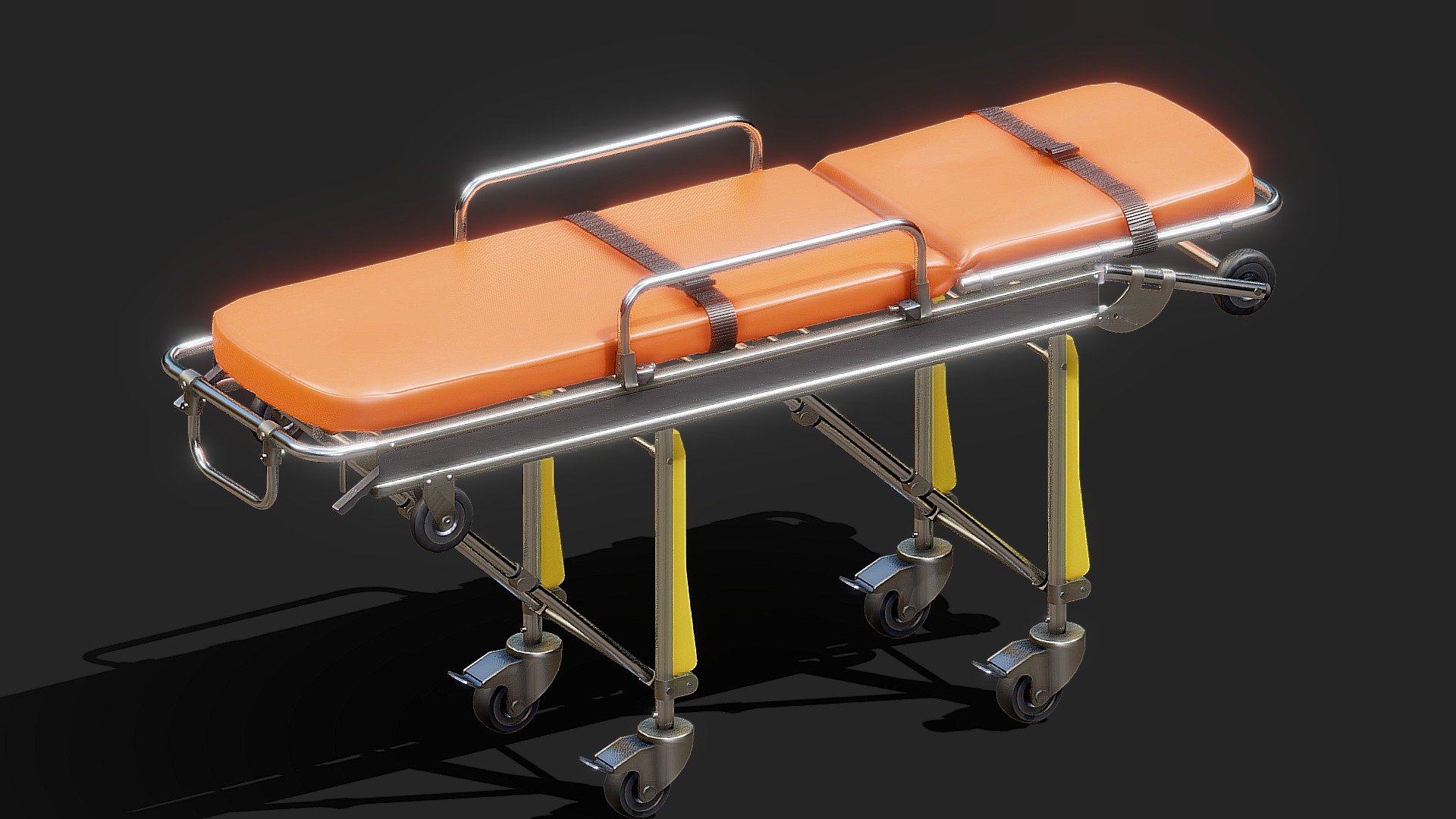 Originally modeled in Cinema 4D R 21
Final images rendered with Advanced Render



Maps for Ambulance Stretcher Trolley




BaseColor

Metallic

Roughness

Normal



SCALE:
- Model at world center and real scale:
       Metric in centimeter
       1 unit = 1 centimeter



Texture resolution 2048x2048
Texture format PNG



Poly Count :
Polygon Count - 41244
Vertex Count - 34044