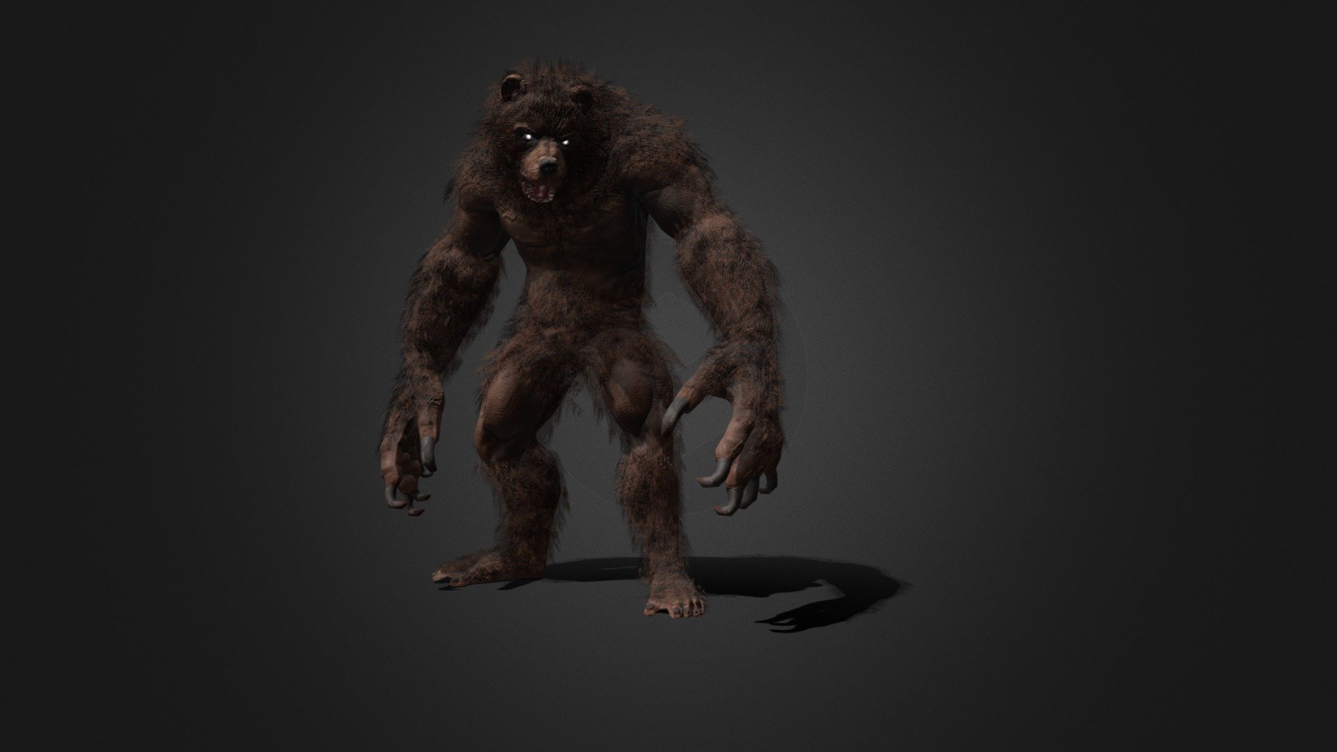 Low-poly model of the character Werebear
Suitable for games of different genre: RPG, strategy, first-person shooter, etc.
In the archive, the basic mesh (fbx and maya)

Textures pack two map 4096x4096 body and fur 2048

In the model it is desirable to use a shader with a two-sided display of polygons.

The model contains 32 animations
atack (x9)
walking(x3)
running (x4)
Straif LR (x2)
idle (x4)
death (x3)
get hit (x3)
jump
rage(x2)

faces 23881
verts 74166
tris 47478