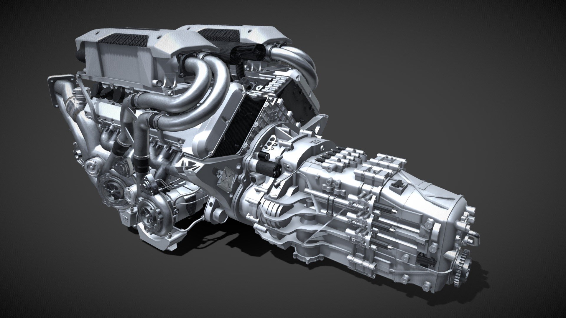 This a model of the W16 of the Bugatti Chiron. 1500 Horsepower, 4 turbos. 
One week of documentation, 2 months of modelisation. Really hope you like it ! 
This engine is the one used by all Bugatti for years (Divo, Bolide, etc)

More information about the project here : https://www.behance.net/gallery/88466715/Bugatti-Chiron-Engine

The hole engine can be subdivided. With the subdivision activated you can have close renderings to an extreme quality. The engine is animated.

High definition textures. Ready to render. -No N-gones (less than 1%) -No Isolated vertices -No Overlapping Faces -No Overlapping vertices -No Flipped Normals High quality fast render. Subdivision ready. UV unfolded.
I made the 3D model from photos, so there may be some small errors.