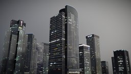 Low Poly Night City Building Skyline office, scene, skyline, buildings, photorealistic, urban, night, skyscrapers, architecture, pbr, lowpoly, city