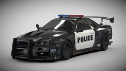 Japanese Police Car police, beast, custom, transportation, nissan, skyline, japan, sports, automotive, american, modified, drift, patrol, gtr, jdm, sports-car, r34, blender, vehicle, car, japanese, noai