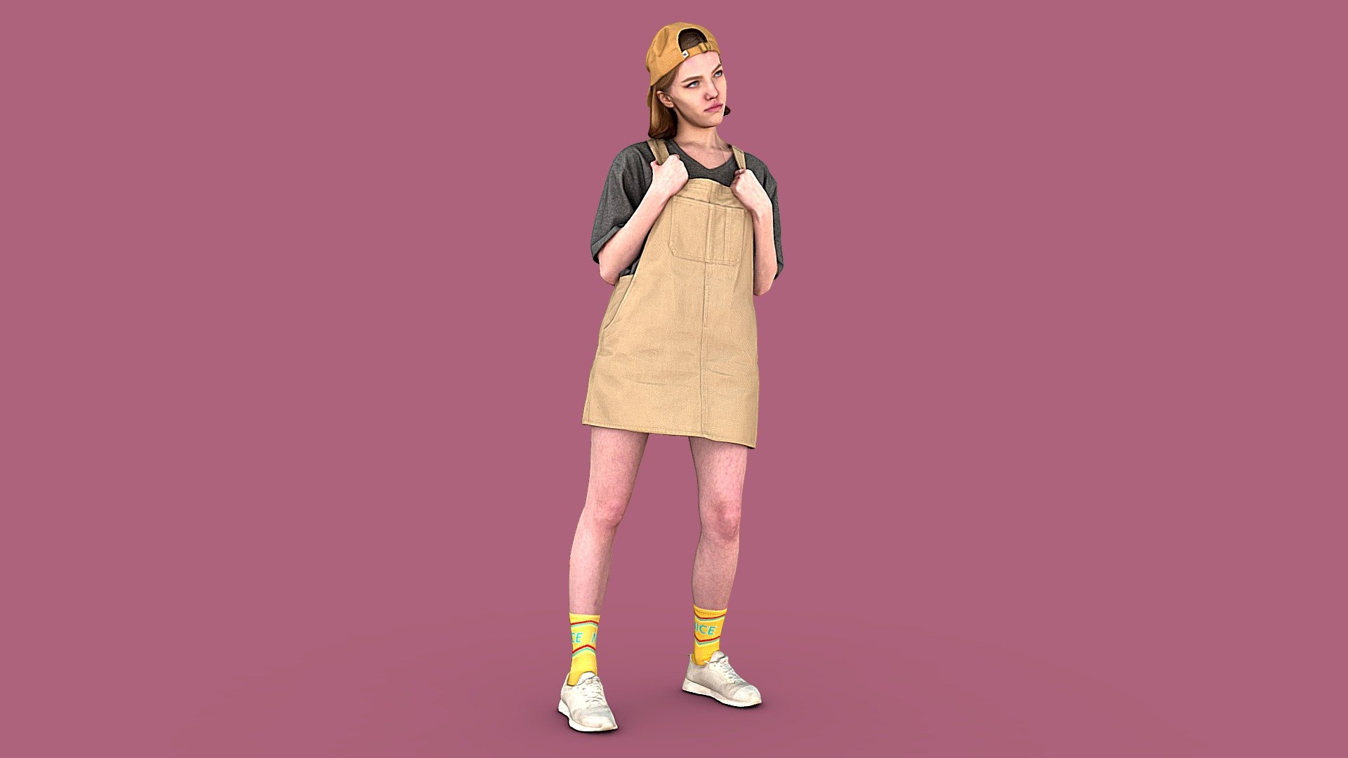 Follow us on instagram ✌🏼

✉ A cute petite girl in a denim overalls dress, a cap, sneakers and colored socks is leaning slightly to the left.

🦾 This model will be an excellent mid-range participant. It does not need to be very close and try to see the details, it reveals and demonstrates its texture as much as possible in case of a certain distance from the foreground.

⚙️ Photorealistic Casual Character 3d model ready for Virtual Reality (VR), Augmented Reality (AR), games and other real-time apps. Suitable for the architectural visualization and another graphical projects. 50 000 polygons per model.