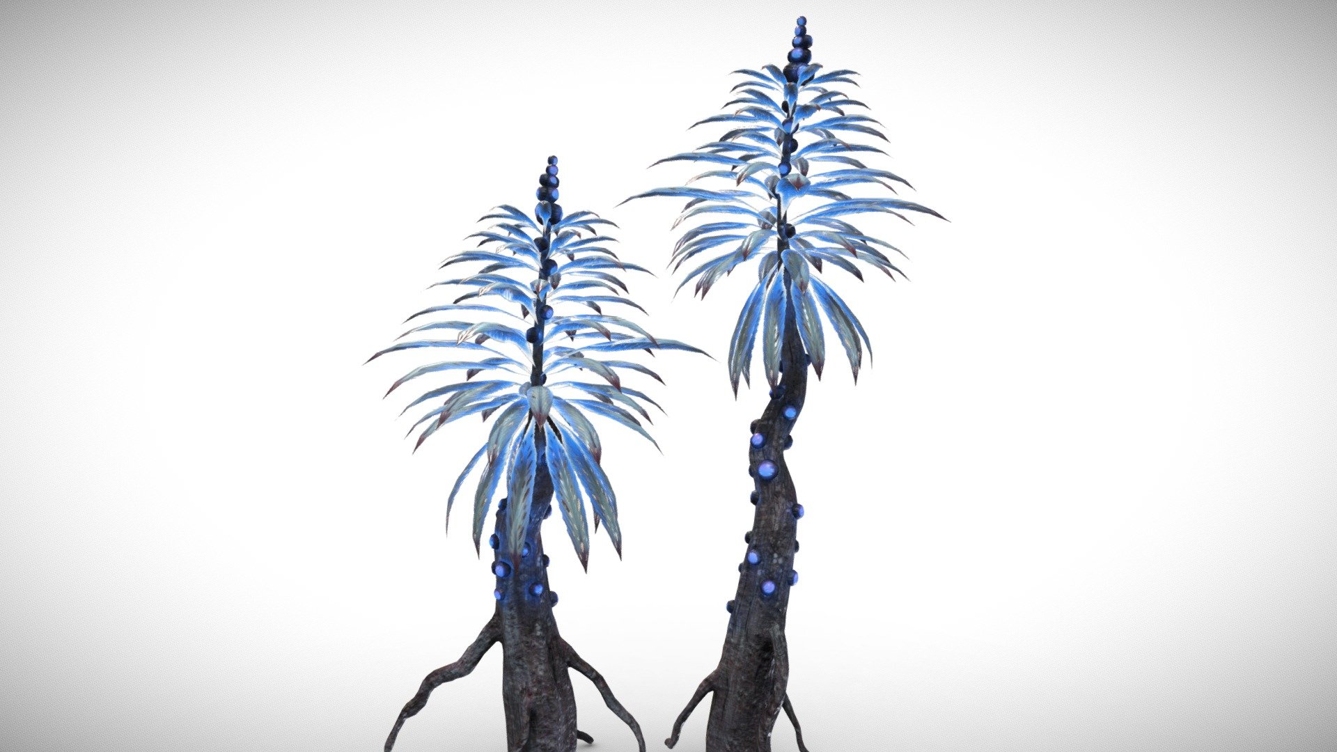 These meshes contain 2 UV Maps with 4096x4096 textures, and are optimized for videogames.
The leaf meshes have been cut around transparency to reduce overdraw of the opacity channel.

Textures are the following:
- Diffuse
- Roughness
- Normal Map
- Opacity
- Glow

Seperate FBX Files are included upon purchase
