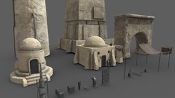 Tattoine Buildings Kitbash buildings, props, lowpoly, starwars, sci-fi, gameasset, city, gameready