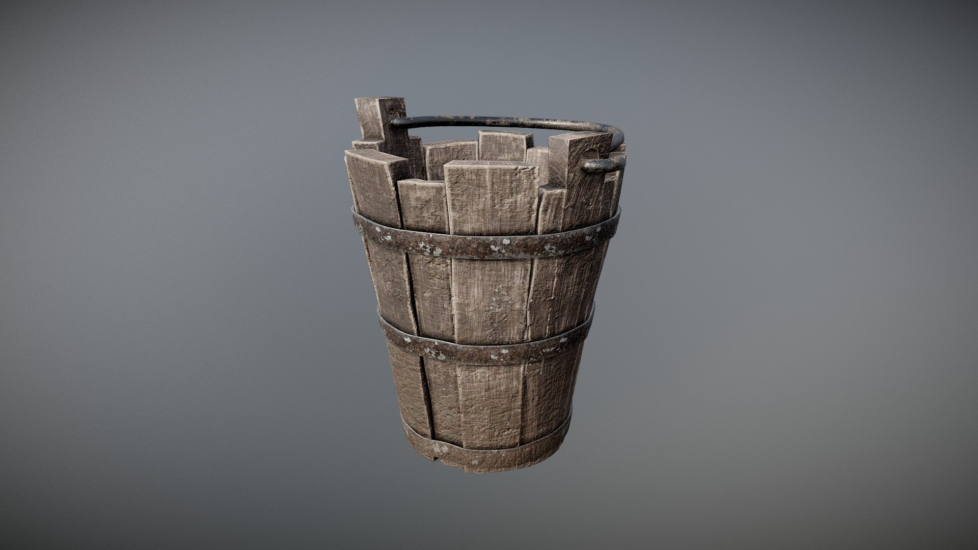 An old medieval bucket, high poly, for games, cinematics and movies. A regular prop for medieval environment.