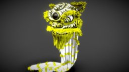 Chinese Lion Dance Lion Head (黃獅) lionhead, lion, chinese, rendering, liondance
