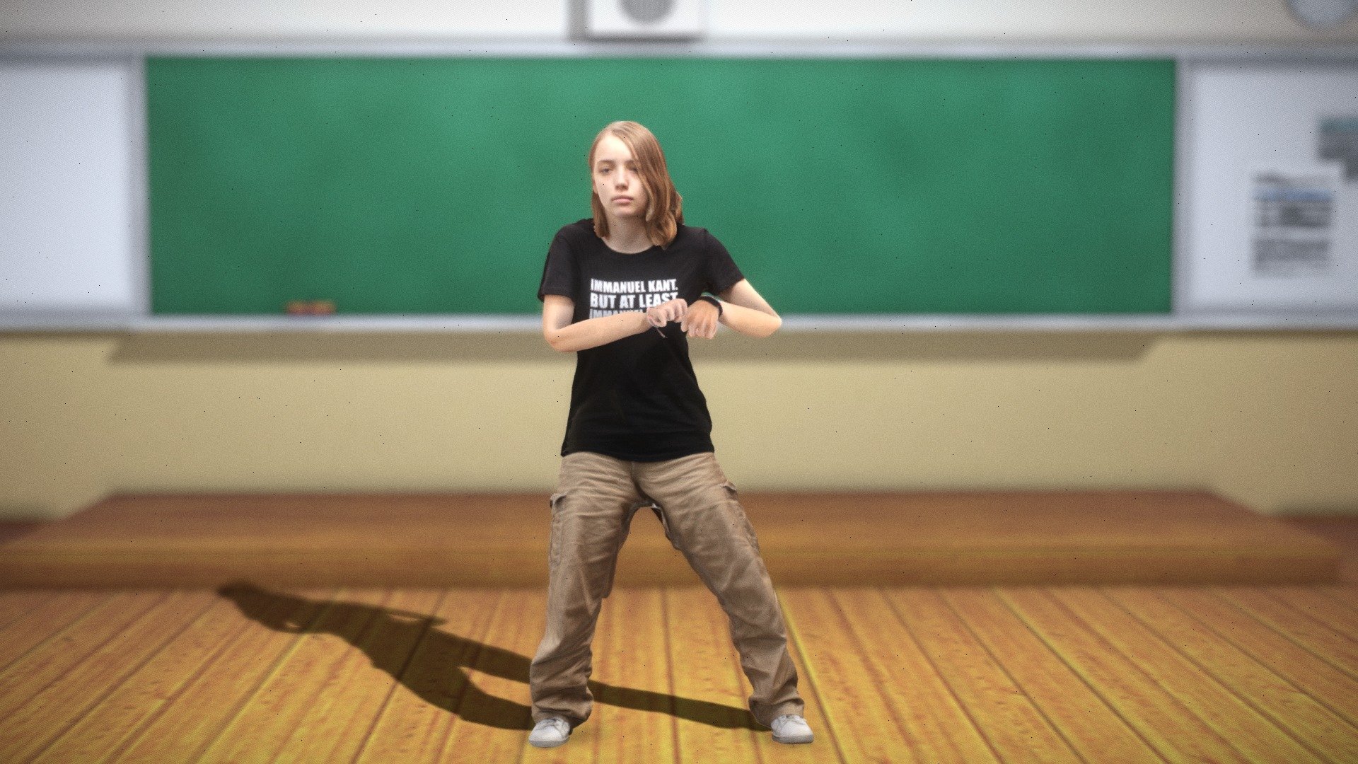 Scene of a blonde girl dancing in a Room. Mesh created and captured in our Studio in Vienna, Kaisermühlen.

Background Scene by NewDOF:
https://sketchfab.com/3d-models/imitation-classroom-stage-b2a393020cee4f54b61cca70ea95ac35