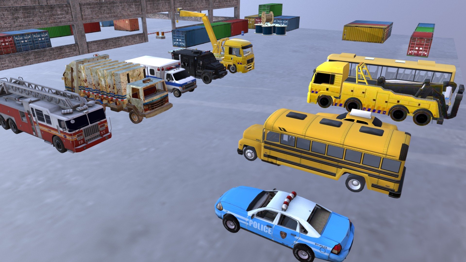 Models pack of serivce cars is perfect for simulators and racing games. Police, ambulance, firetruck and etc.