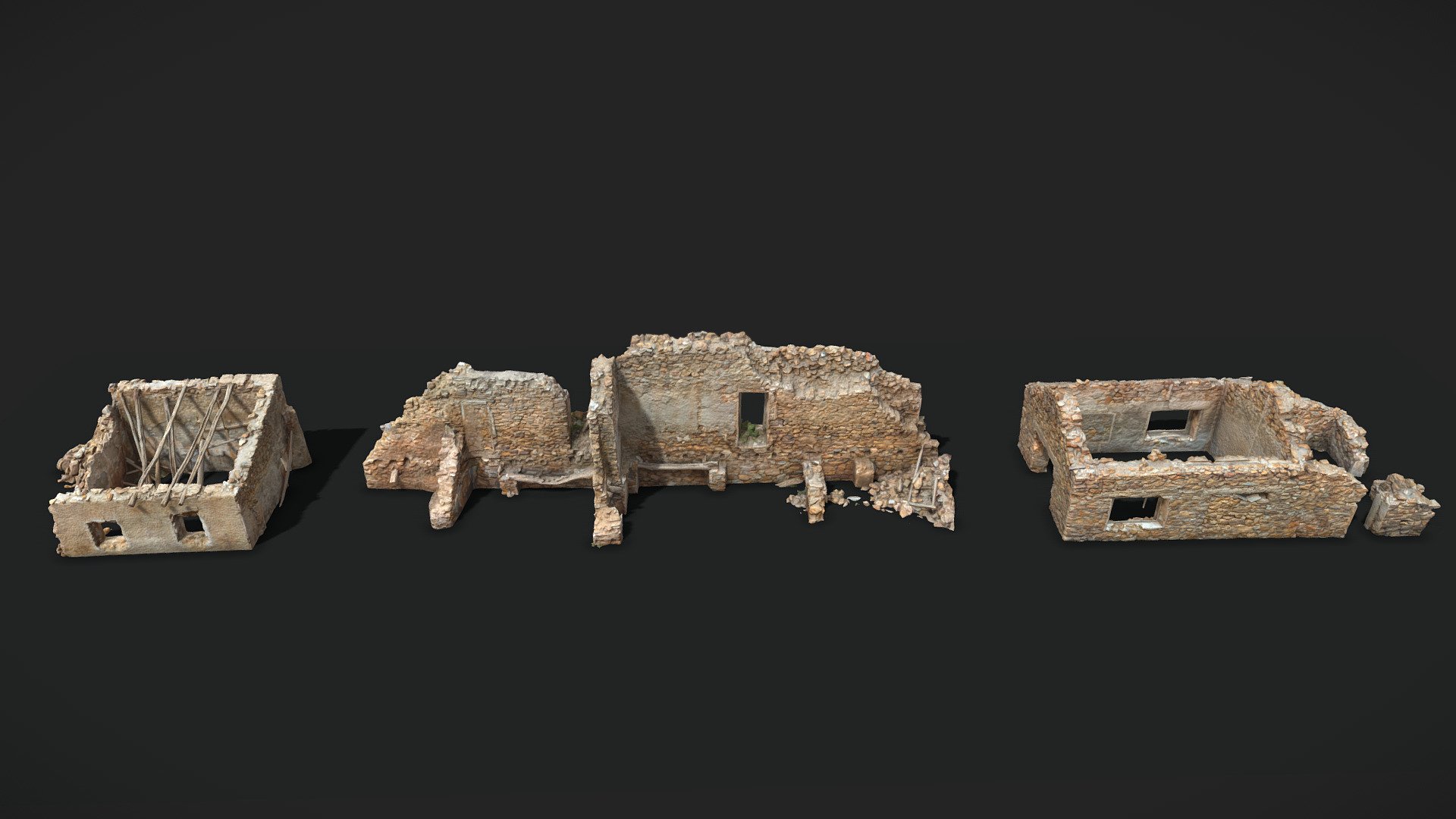 Captured in neutral lighting conditions. Feel free to rotate the lights.

**Old Village House Ruins scanned in Spain with up to 8K PBR textures: **




Albedo

Normal

Roughness

Displacement (additional files)

Additional Files contain:




blender source file + packed textures

.fbx

.obj

textures 8k

Please let me know if something is not working as it should.