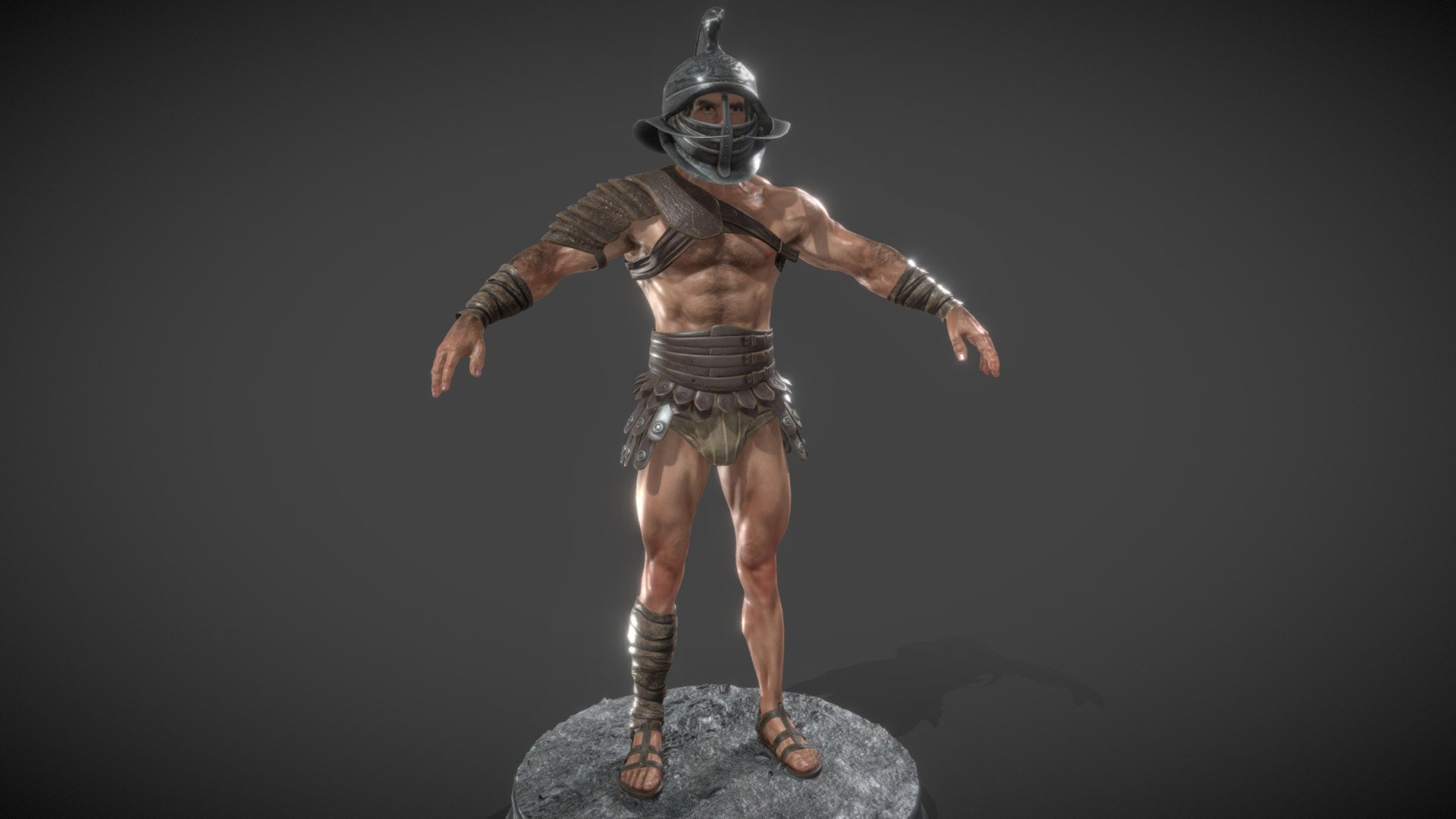 Roman Gladiator with interchangeable Armor. You can customize armor or character as you like. There is a complete weapons set.

High quality modeling and texturing for realistic renders. 2K high-detailed textures. PBR materials for physically accurate render and maximum compatibitily (ue4, unity, v-ray, arnold, etc.), perfectly skinned with bones readi to animate. Custom male body sculpted with z-brush and with handmade textures.

Ready to render and customize,enjoy!!!