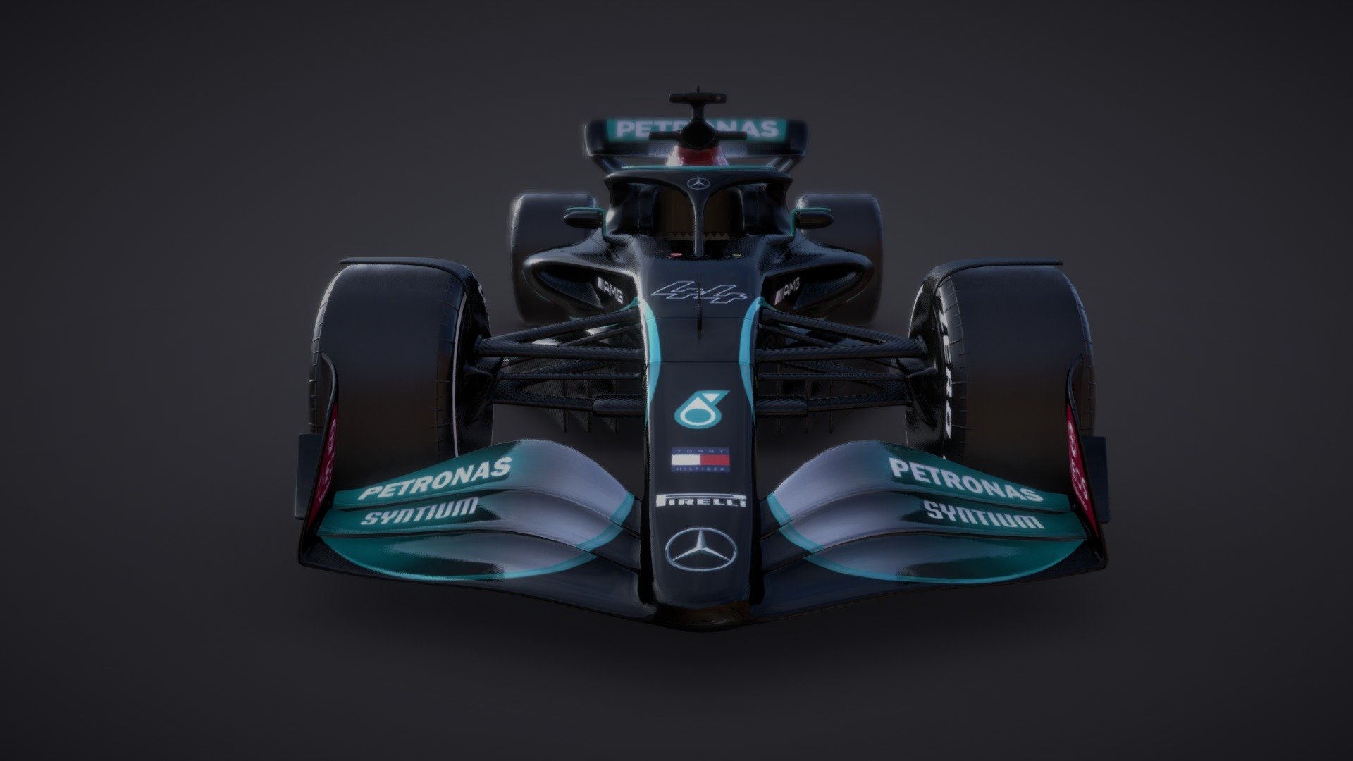 F1 Mercedes W13 concept design, based on Formula 1's upcoming 2022 regulations. In 2022 F1 will dramatically change the cars aerodynamically in order to allow drivers to get closer and race harder. The use of venturi tunnels along the floor of the car will see the return of the 1970's innovation known as ground effect, producing a huge amount downforce and reducing the need for complicated overbody aerodynamic surfaces which hinder the airflow for cars behind.

Optimised with less than 100k faces. High resolution 4k PBR textures, procedural carbon and metal materials. Includes textures for soft, medium and hard tyre compounds, also 3 F1 themed HDRIs and backplates created with Codemaster's F1 2020.

Example render (created with Blender, source file included):
