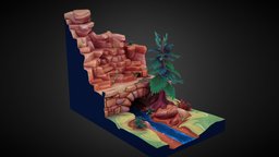 Forest Valley Diorama rocks, valley, cliff, diorama, stream, bridge, noai
