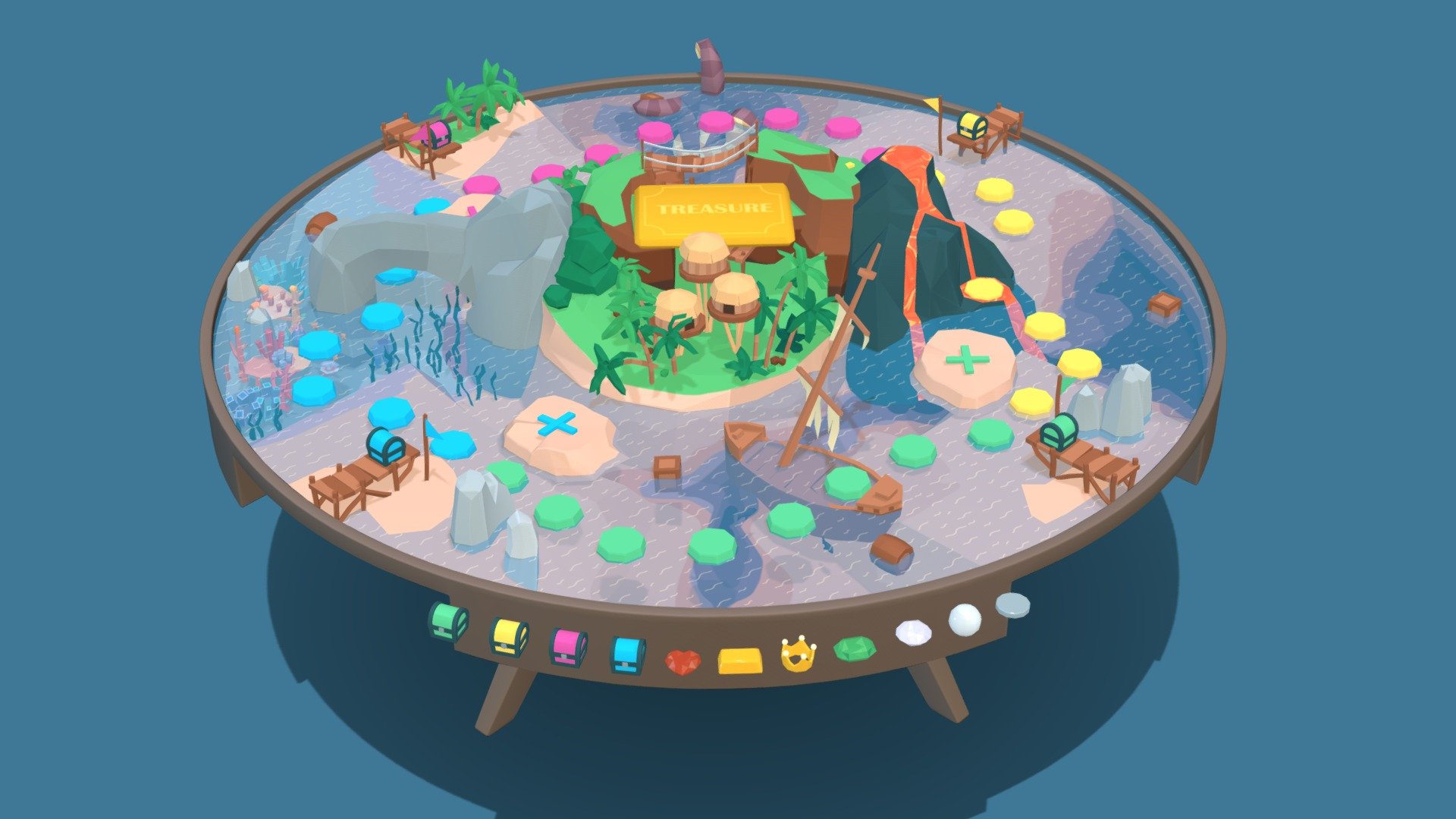 An island full of treasure.
Made for a tabletop VR game.

-

Made in Blender 2.81.