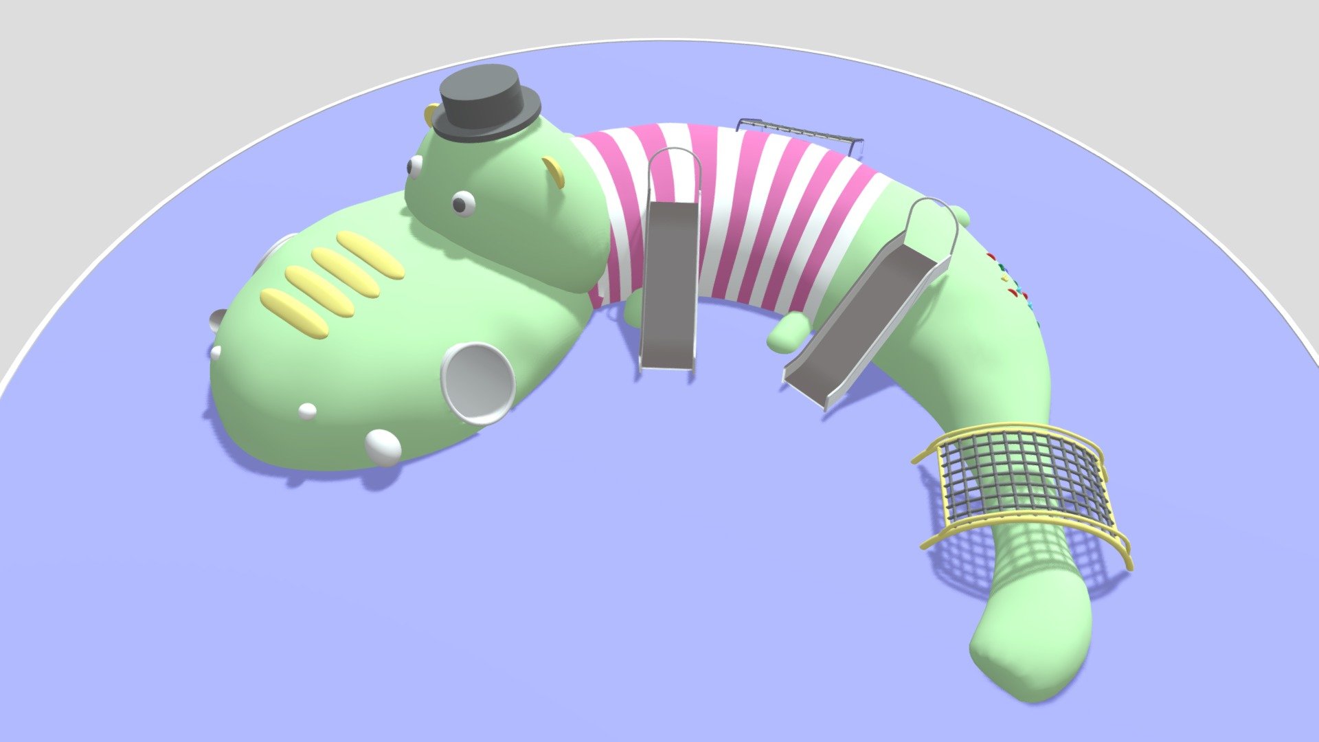 Crocodile Microtopography Children Playground equipment use for amusement park ,kindergarten, preschool, kids activities area landscape design.
With slide,climbing,crawl,drill holes.

You also can buy this model on cgtrader online shop