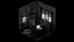 Detective in trouble (Isometric Room Challenge) music, room, b3d, challenge, vintage, jazz, 1950, movie, isometric, atmosphere, blackandwhite, detective, oldmovie, low-poly, blender, lowpoly, isometric2020challenge