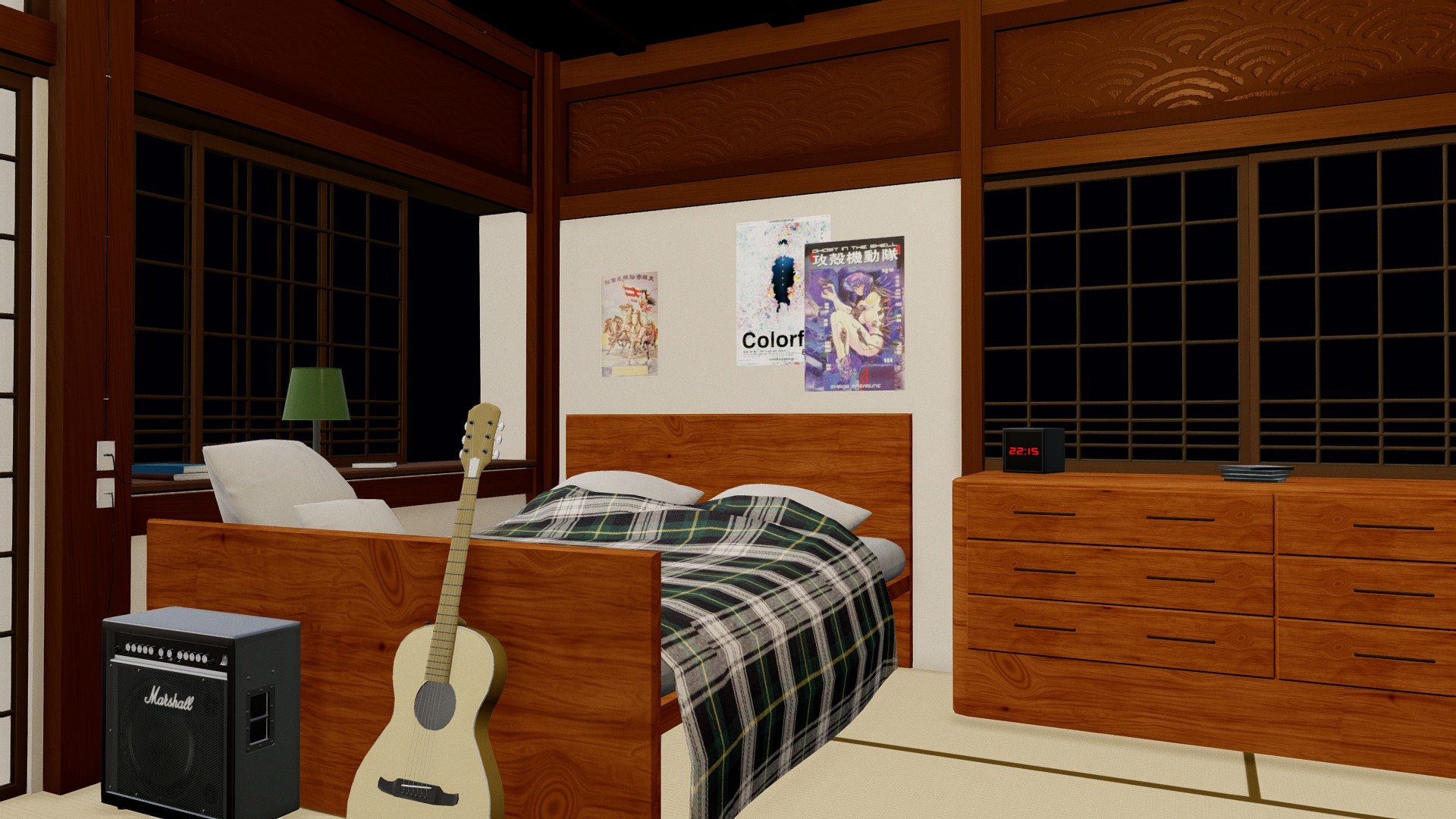 A small one-week project. Japanese bedroom environment model in Maya and textured with Substance Painter.
I was inspired by the illustration of arsenixc. http://arsenixc.deviantart.com/art/Room-594510284