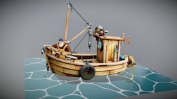 FISHERMAN fish, fishing, ocean, fisherman, water, chilling, blender, blender3d, boat