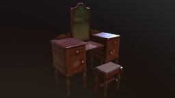 Antique Vanity - Game Asset desk, antique, props, old, vanity, substancegameart, substancepainter, chair, wood