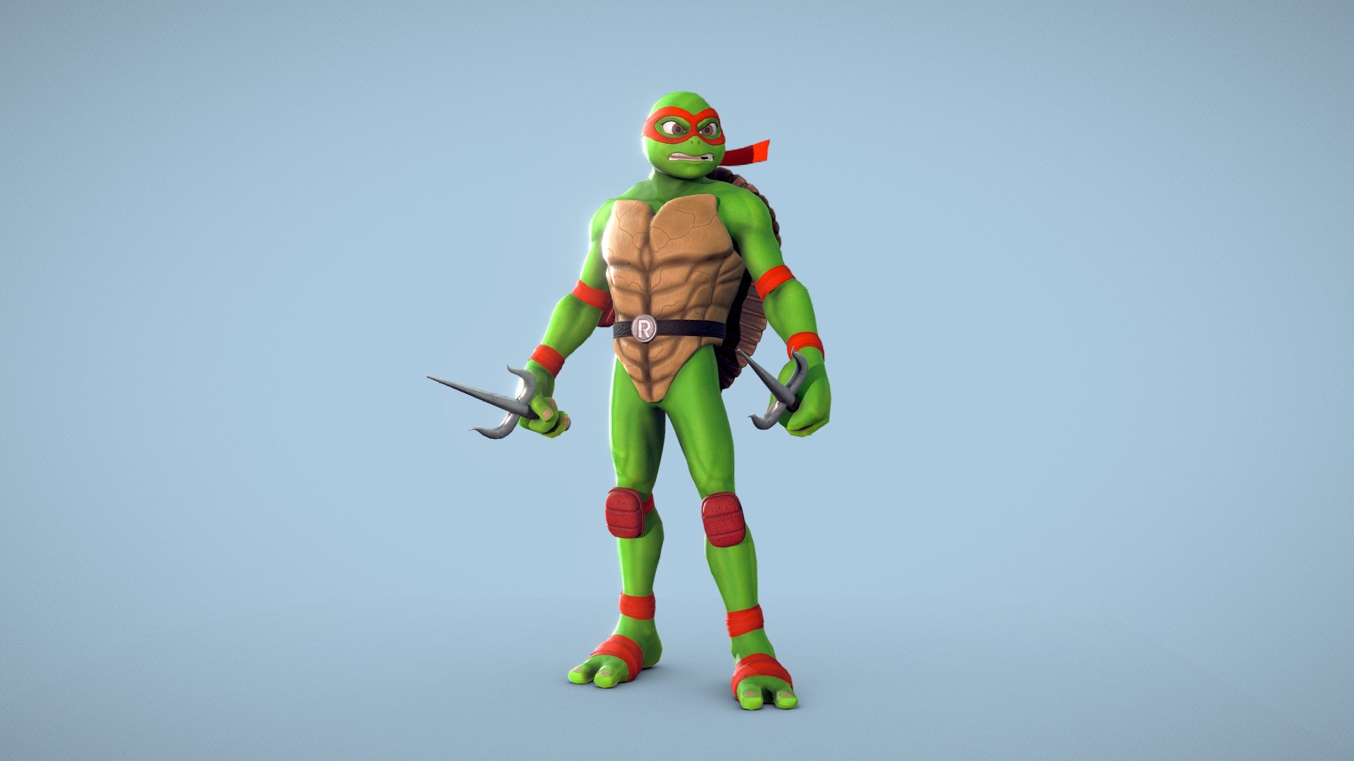 Raphael from the TMNT universe updated to my own stylized style.

Take a look of the Teenage mutant ninja turtles collection.

This model includes an A-pose version to get rigged and the High poly version of the body.