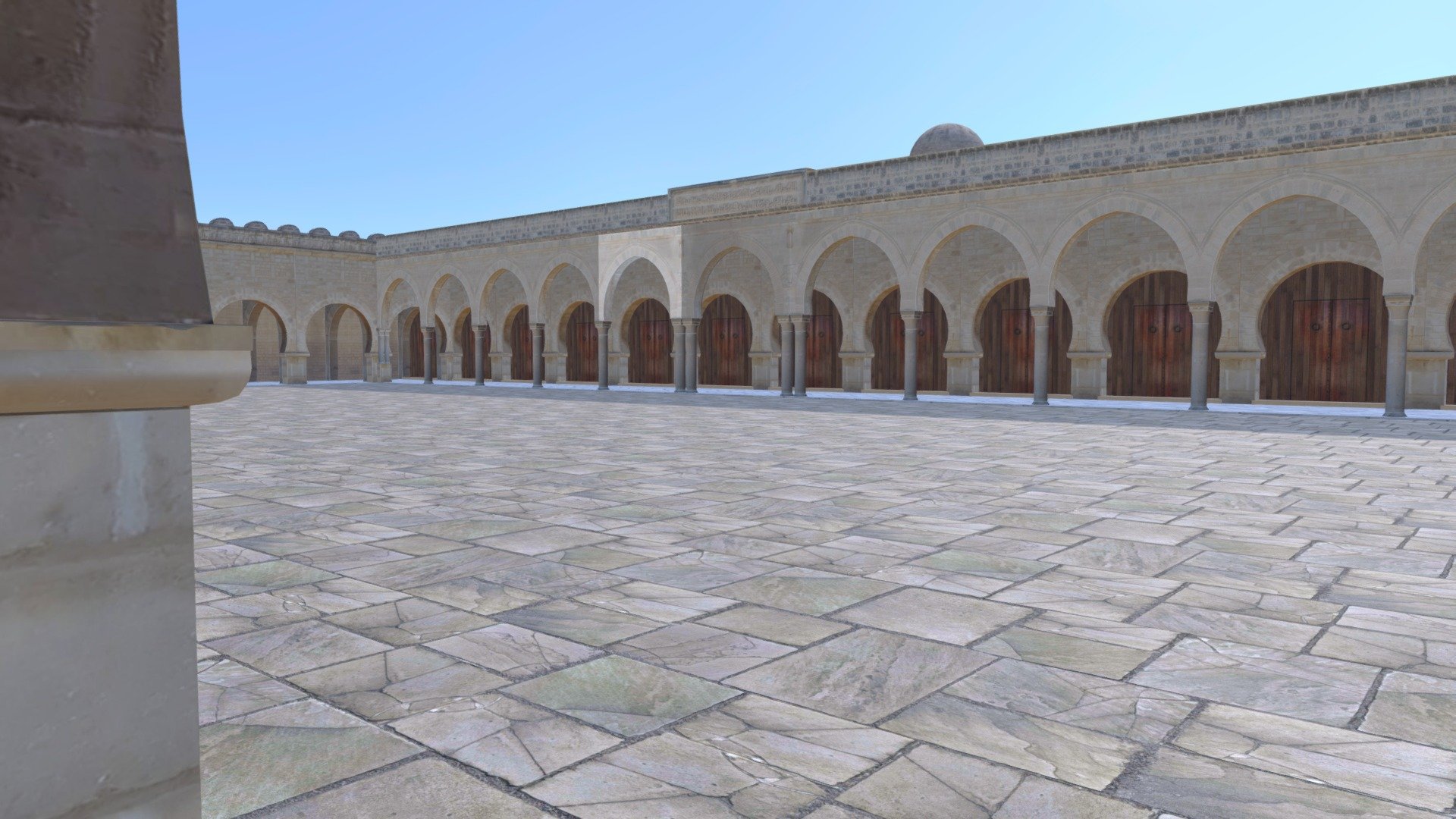 The Great Mosque of Sousse is a historical mosque in the coastal city of Sousse, Tunisia. The construction dates back to 851, during the rule of the Aghlabid dynasty, vassals of the Abbasid Caliphate. It was commissioned by the ruler Abu al-‘Abbas Muhammad al-Aghlabi

-Based on a work of photogrammetry
-photogrammetry using Agisoft metashape
-Modeling and UVunwrappingin 3Ds max
-Textures in photoshop