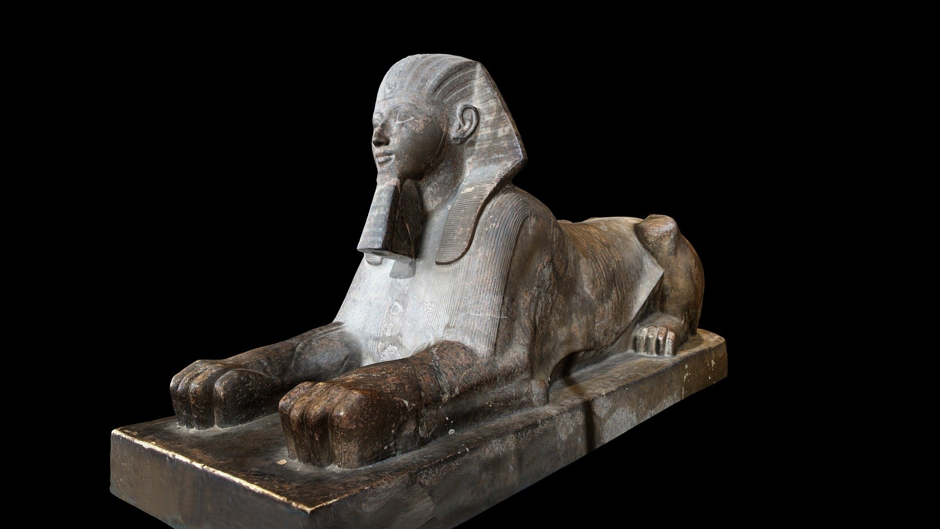 Red granite sphinx of Hatshepsut from Deir el-Bahari.  Located in the Cairo Museum Ground Floor Gallery 6

Created from 149 photographs (18MP Cannon EOS Rebel T5i) using Agisoft Photoscan 1.4.3.  November 17, 2018.