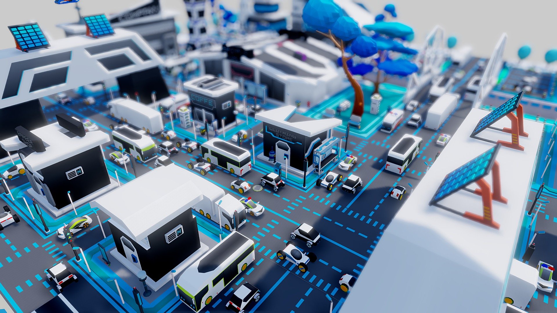 Smart City is a virtual design of the future smart city in a simple way
This city consists of a large group of buildings, cars, towers, etc


A unified material has been developed for all components of the city

Polygon is too low for coil attenuation

This city was designed to be compatible with mobile and cardboard games
creat in blender 3.5
Finally, if you have any inquiries or questions, contact us and we will be happy to help you

cgmano