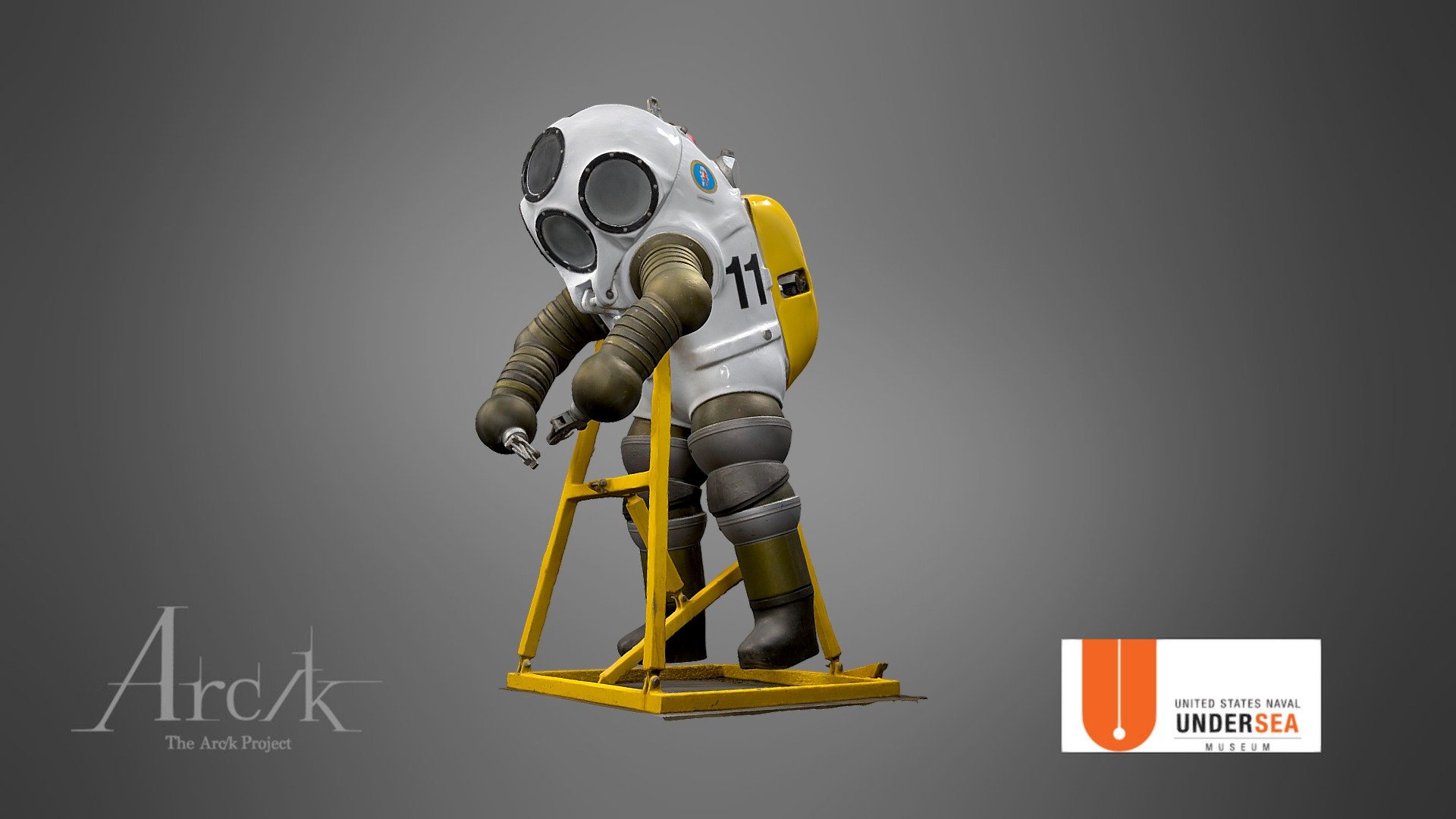 See Arc/k Catalog Page - https://collections.arck-project.org/view/ARCK3D0000000185

United States Naval Undersea Museum: http://www.navalunderseamuseum.org/

JIM suit in the collection of the U.S. Naval Undersea Museum. An atmospheric diving suit (ADS) maintains surface pressure internally, protecting a diver from underwater pressure and eliminating the need for decompression. Treasure hunters developed early atmospheric diving suits to dive on shipwrecks. Commercial diving and oil drilling industries resurrected ADS in the 1960s. The JIM suit, named for test diver Jim Jarrett, was the first modern-day commercial ADS. It weighed 910 pounds and operated to 1,500 feet. The Navy began using ADS after testing the JIM suit in 1975.

Location - United States Naval Undersea Museum, Keyport, Washington.

Support The Arc/k Project: https://arck-project.org/support-the-arck-project/