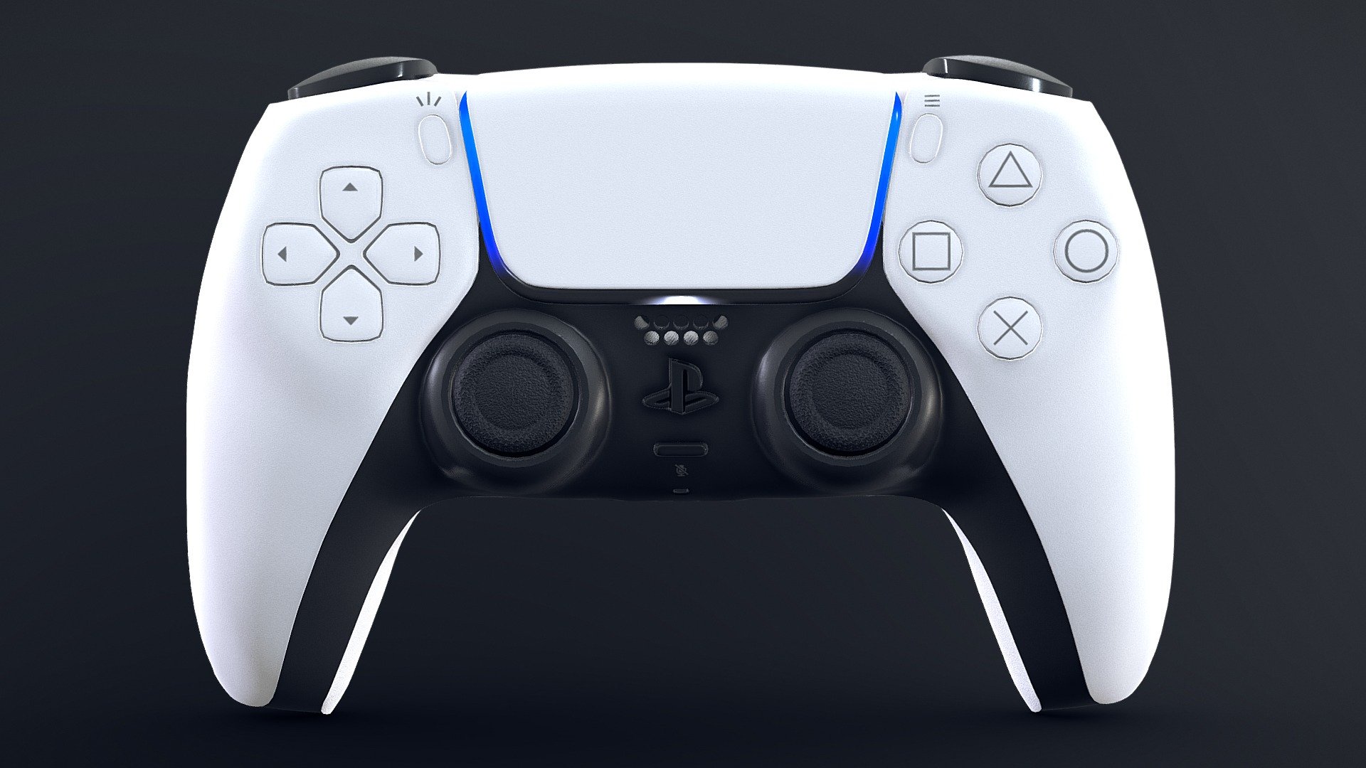 Dualsense Controller (PlayStation 5 ) model, with a PBR workflow, mainly suitable for realism purposes (e. g. interior archviz), but is also compatible to use for VR/AR projects, and as a game asset, if desired.

The collection contains a Zip file, with:




2 Versions with each model/set, for every file format: Beveled - suitable for subdivision and/or smooth shading, Subdivided - subdivided in advance;

Tailored textures with multiple resolutions (2K, 4K, 6k, and 8K for some assets) for a PBR Metalness workflow, such as DIFFUSE/METALLIC/ROUGHNESS/NORMAL;

Both OpenGL and DirectX normal maps;

An additional preview scene with a camera, lights, and a background;

All models and their versions are properly UV unwrapped, appropriate pivot/origin points and object parenting (if needed)

Formats: 




.fbx

.obj

.dae

.blend




Scale: Real World - Metric

Geometry: All quads with few appropriate triangles

PlayStation 5 and Dualsense controller bundle is available on my profile.